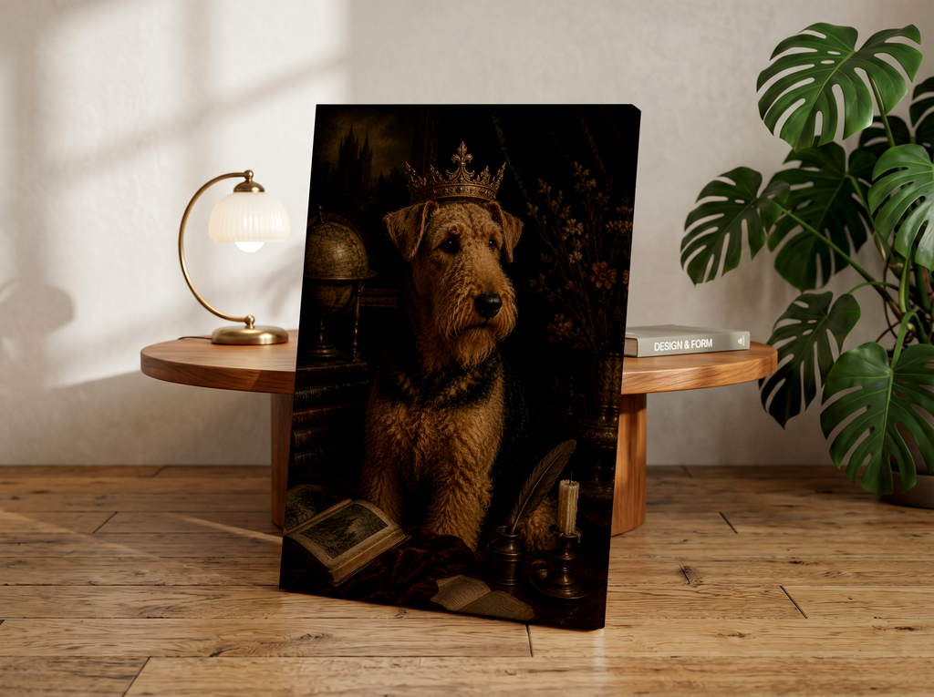 Dark Academia Airedale Terrier Wall Art | Gothic Dog Canvas & Poster Print