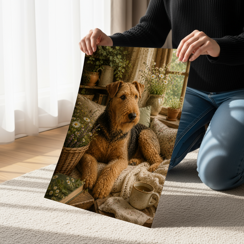 Airedale Terrier Cottagecore Wall Art | Cozy Rustic Dog Portrait Poster or Canvas