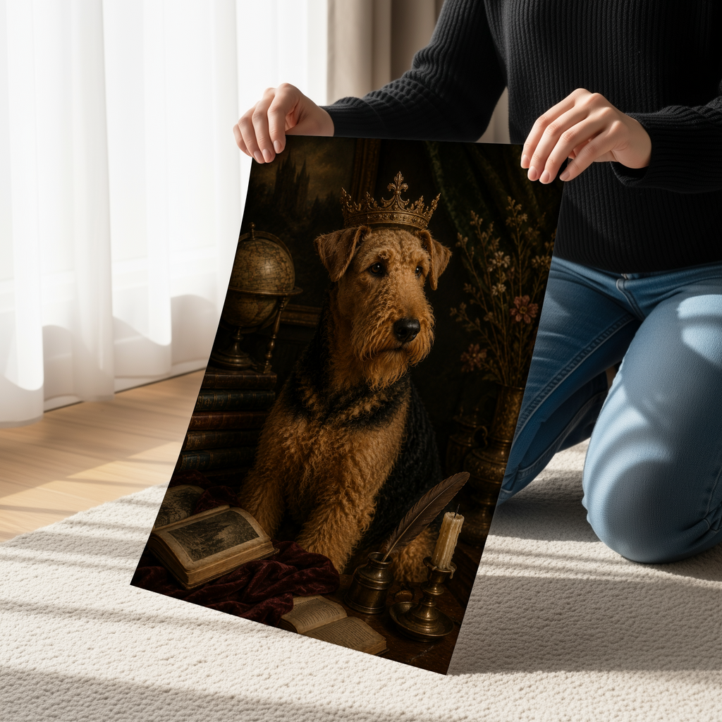 Dark Academia Airedale Terrier Wall Art | Gothic Dog Canvas & Poster Print