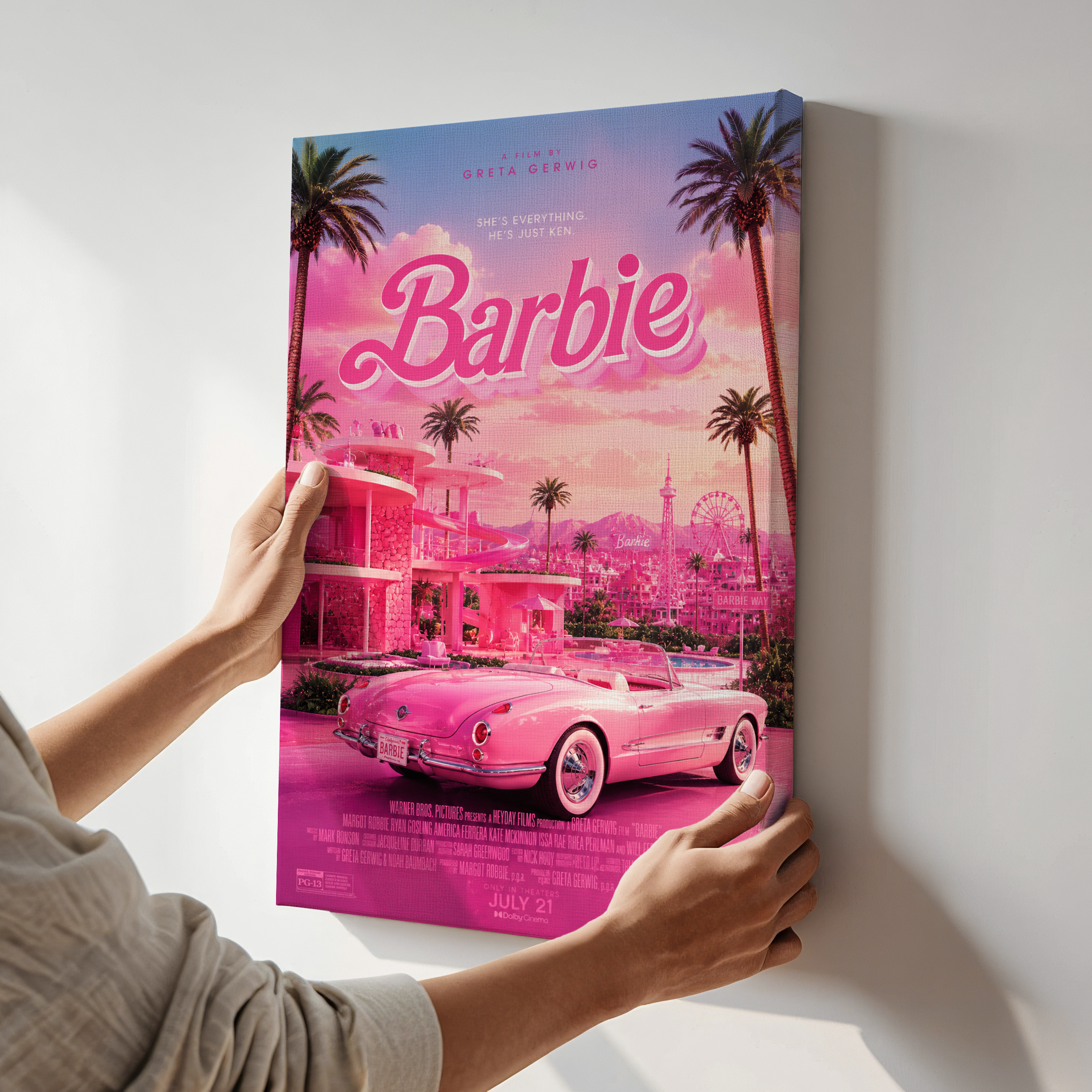 Barbie Movie Poster Wall Art | Pink Retro Canvas & Poster Print Decor