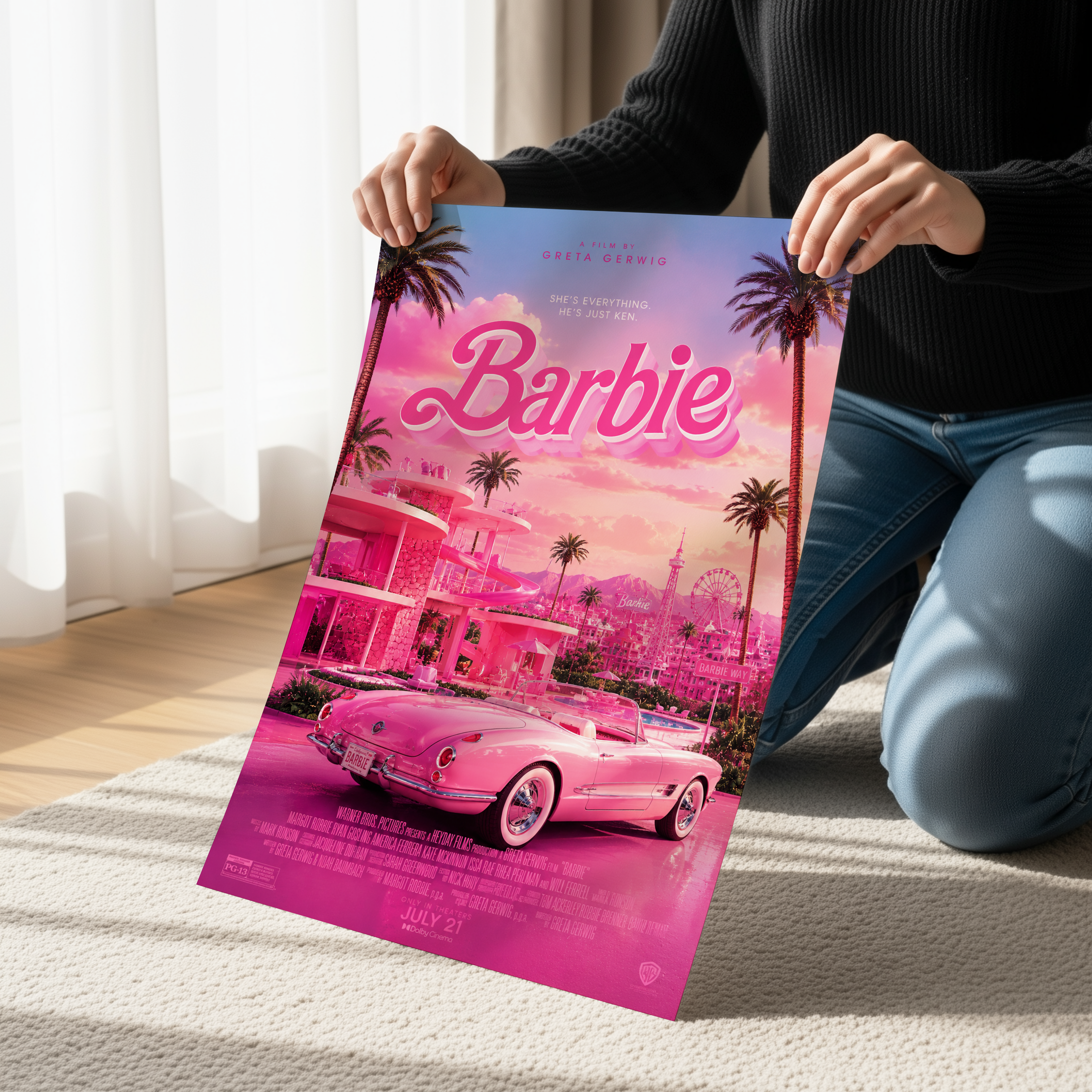 Barbie Movie Poster Wall Art | Pink Retro Canvas & Poster Print Decor