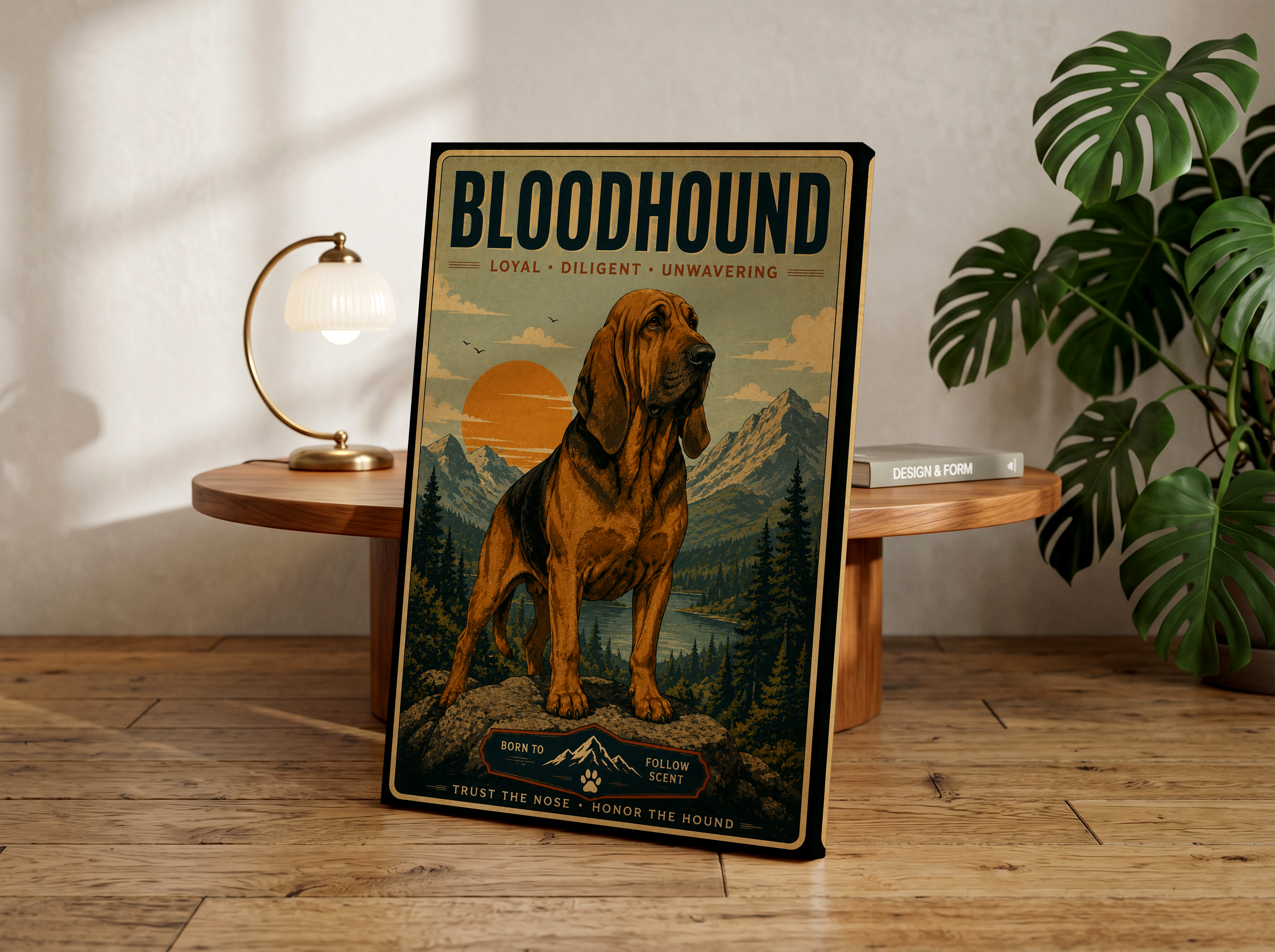 Retro Bloodhound Wall Art | Vintage Mountain Dog Canvas or Poster