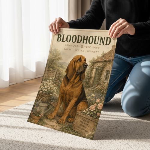 Bloodhound Cottagecore Wall Art | Rustic Dog Canvas & Poster Print