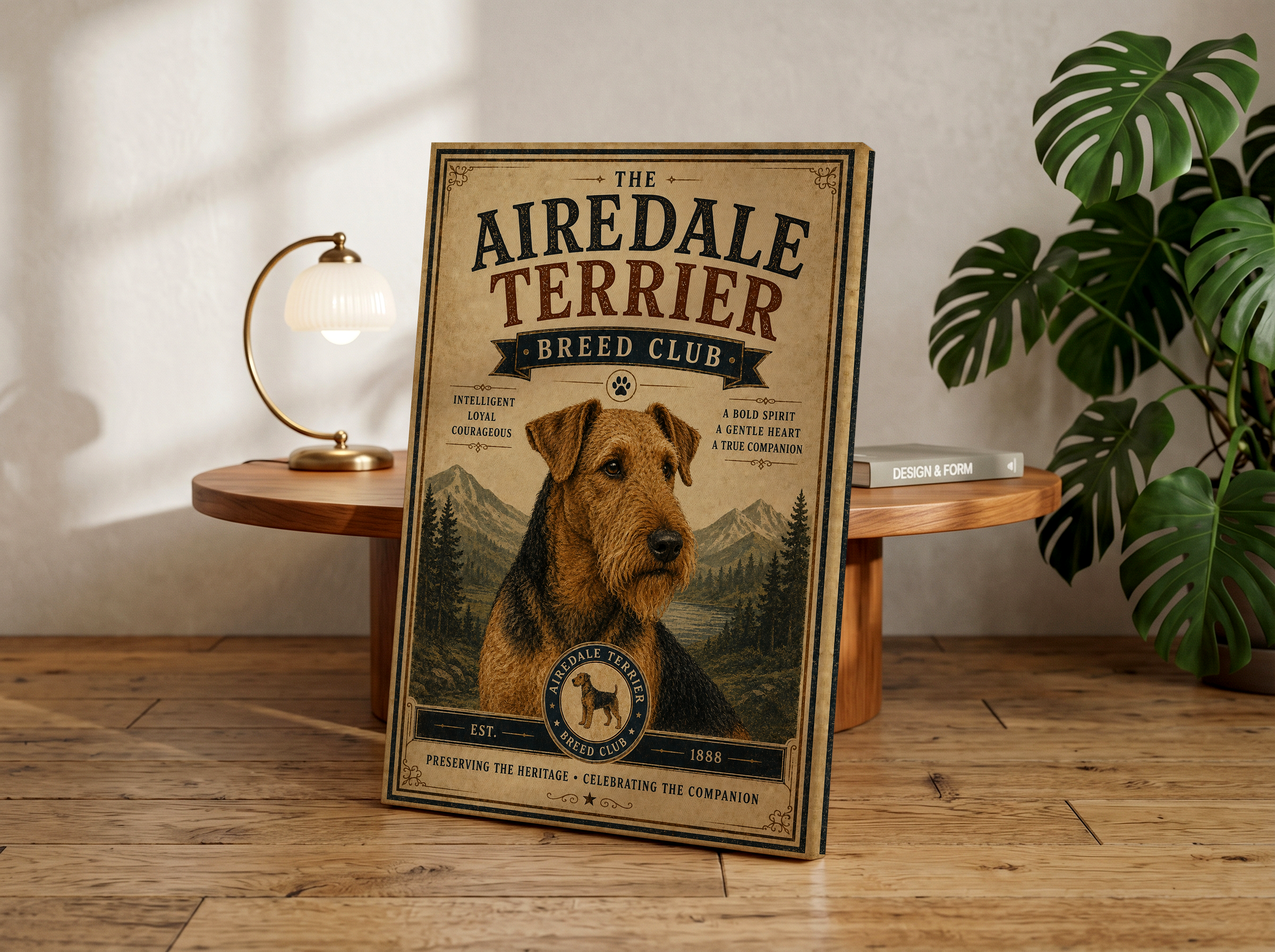 Vintage Airedale Terrier Wall Art | Rustic Dog Breed Wall Art Canvas or Poster Print