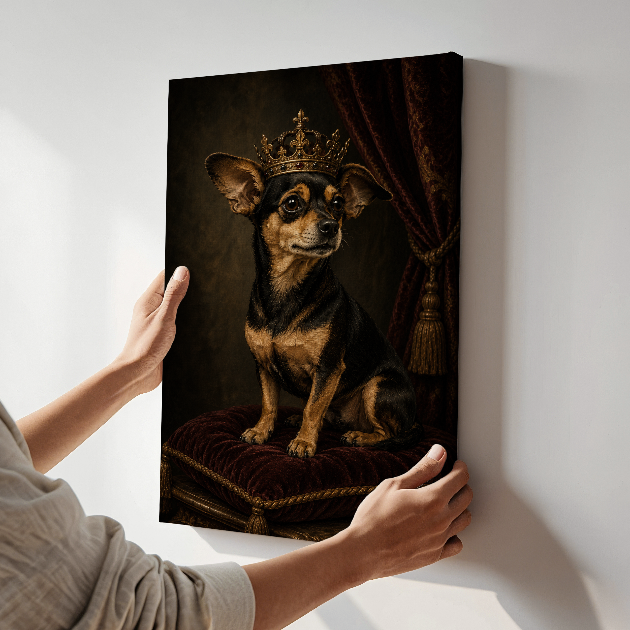 Chiweenie Poster & Canvas Wall Art | Dark Academia Royal Dog Portrait