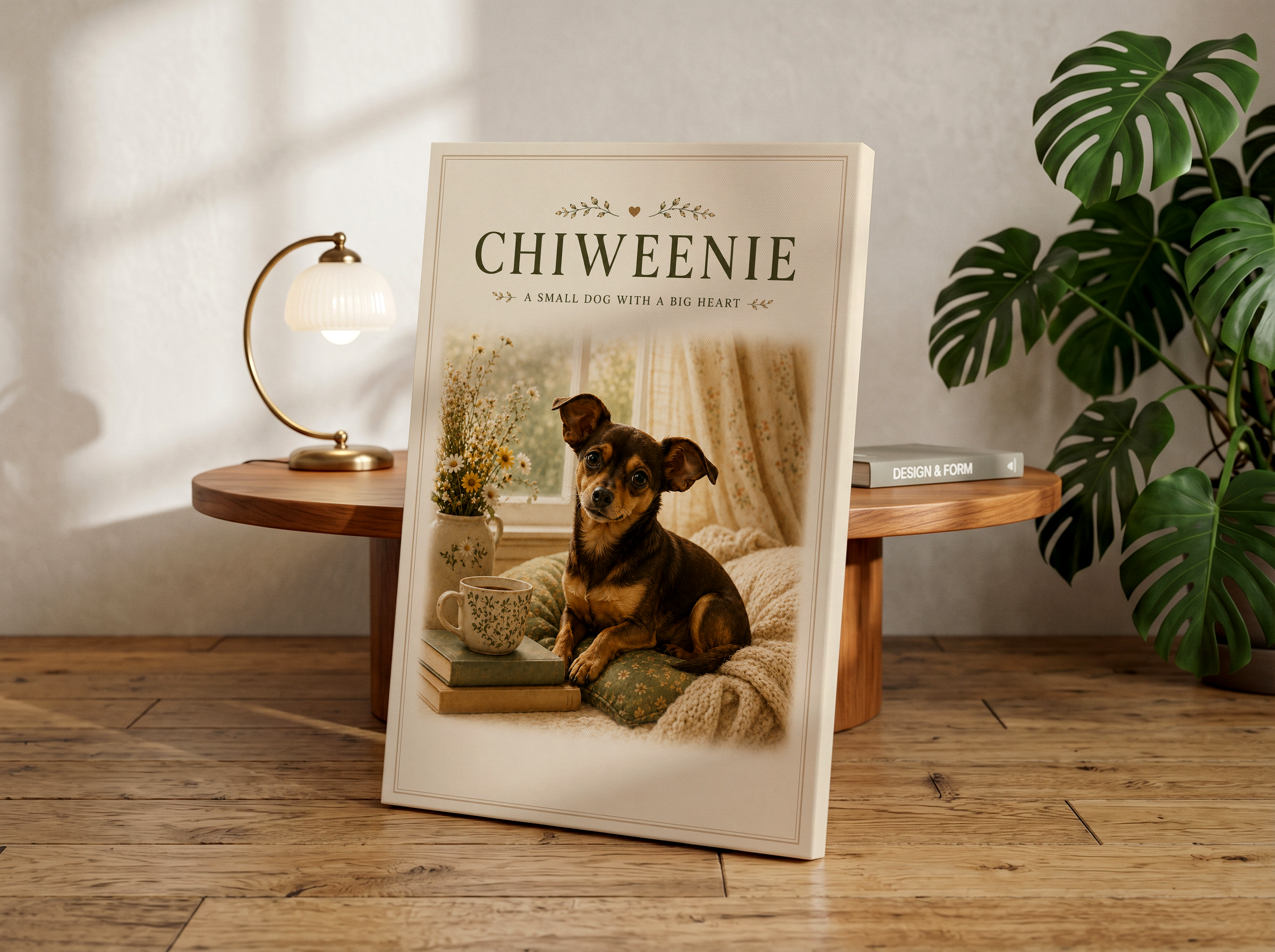 Chiweenie Poster & Canvas Wall Art | Cozy Cottagecore Chiweenie Dog Print