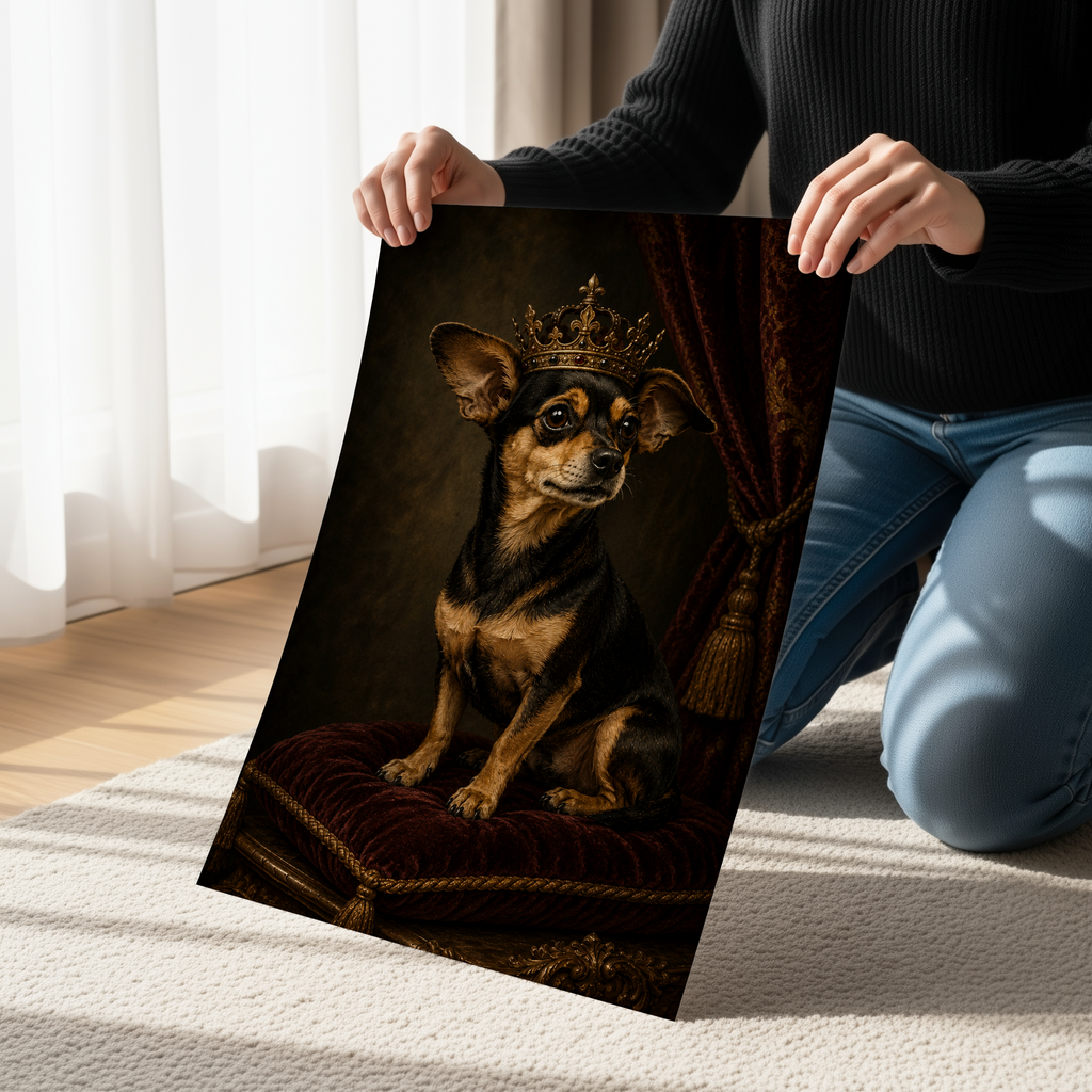 Chiweenie Poster & Canvas Wall Art | Dark Academia Royal Dog Portrait