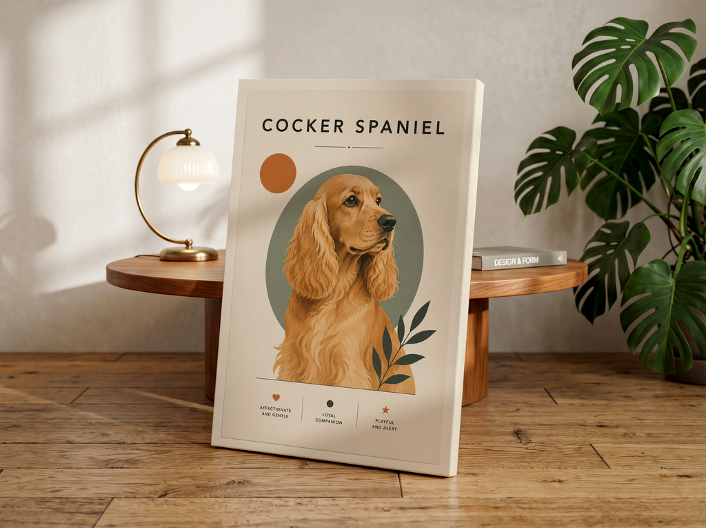 Minimalist Cocker Spaniel Wall Art Poster or Canvas, Modern Dog Breed Print, Neutral Pet Portrait Decor, Scandinavian Style Dog Artwork
