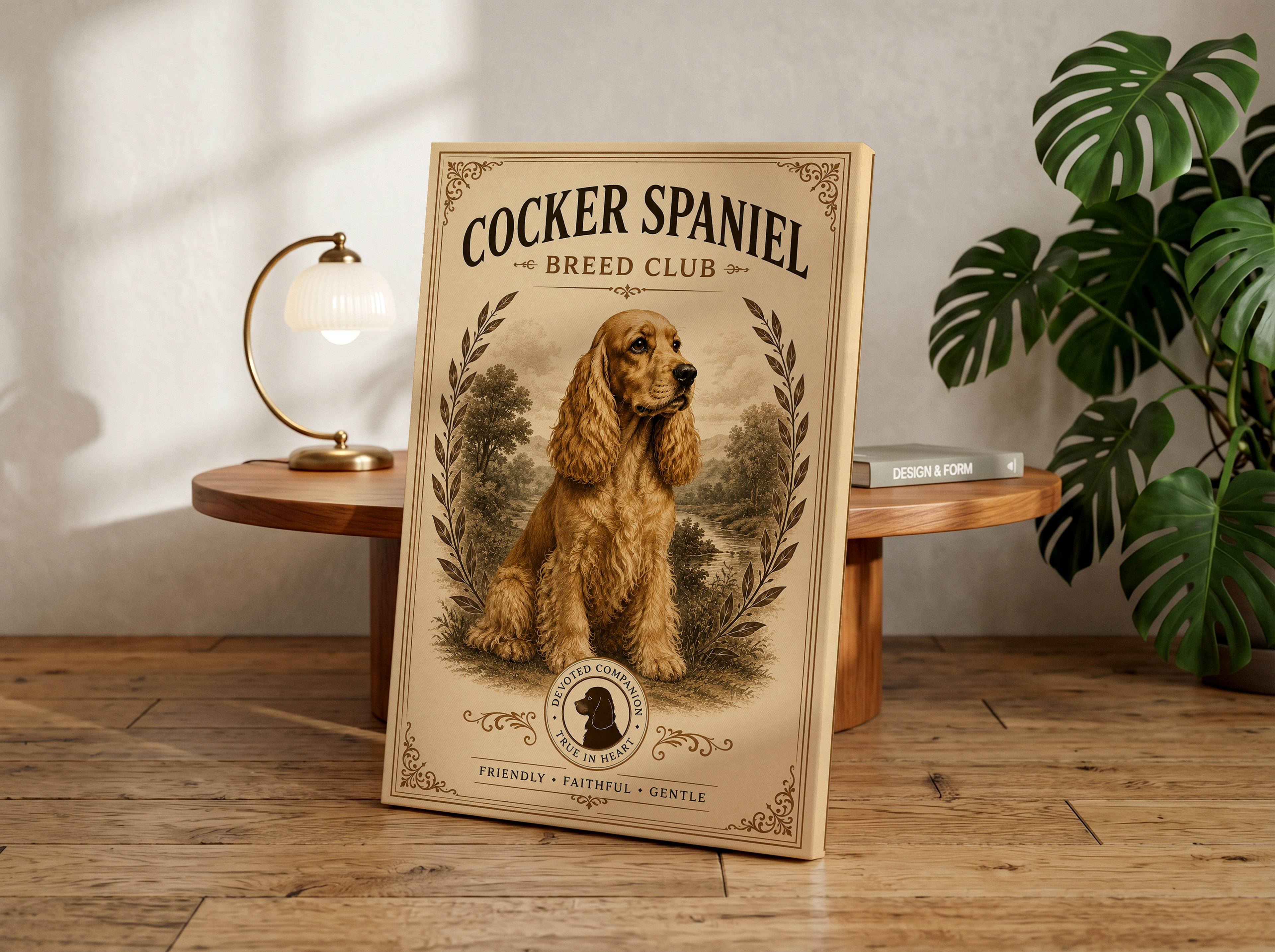 Vintage Cocker Spaniel Breed Club Poster or Canvas, Antique Dog Wall Art, Classic Victorian Pet Portrait Print, Neutral Rustic Dog Decor