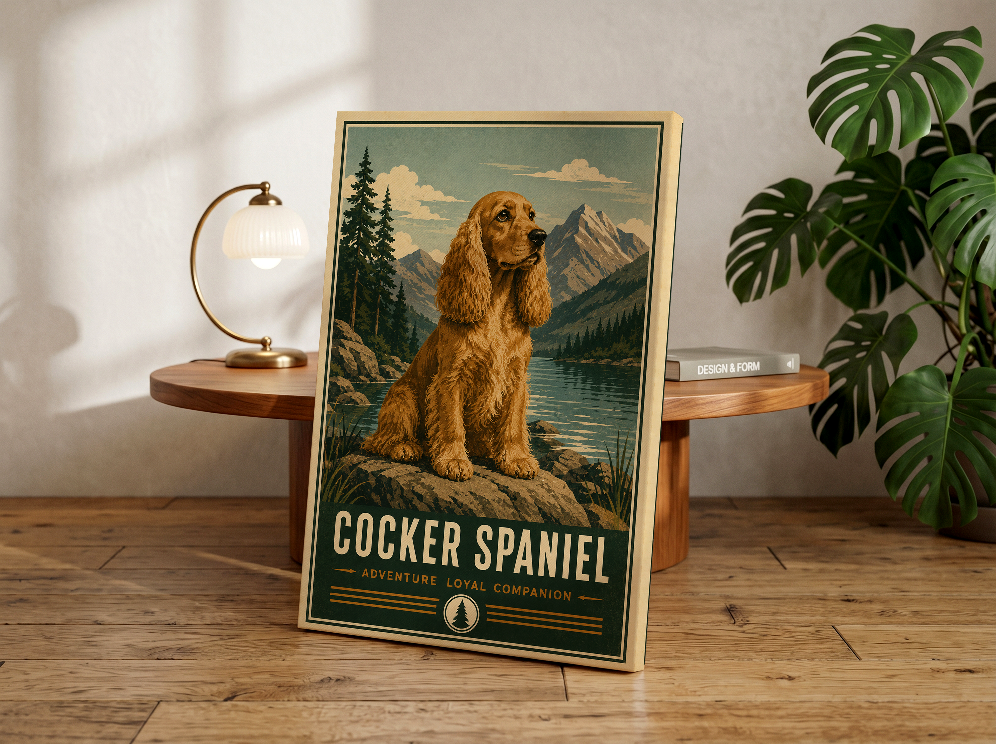 Retro Cocker Spaniel Adventure Poster or Canvas, Vintage Mountain Dog Wall Art, Rustic Outdoor Pet Print, National Park Style Dog Decor