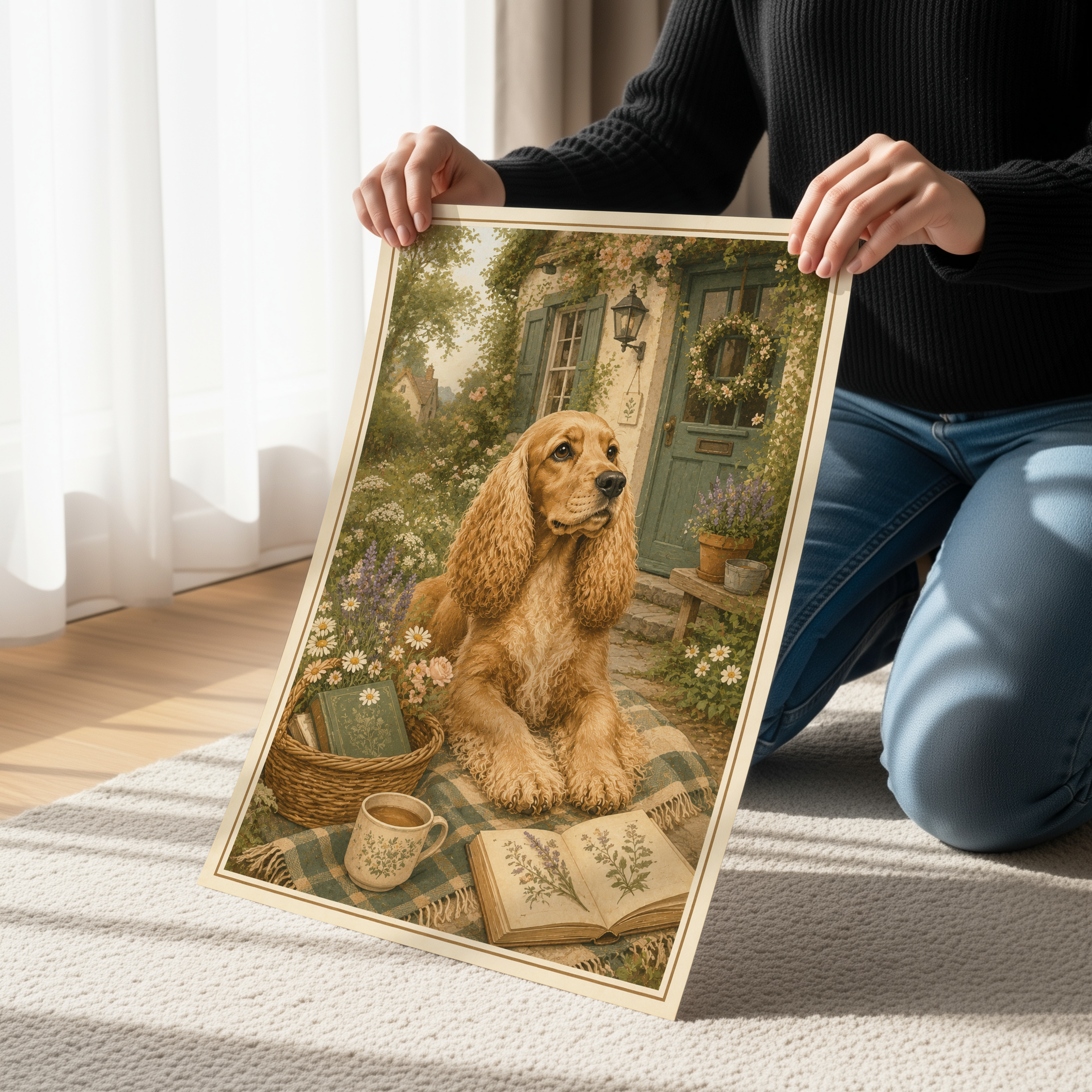 Cocker Spaniel Poster & Canvas Wall Art | Cozy Cottagecore Dog Print