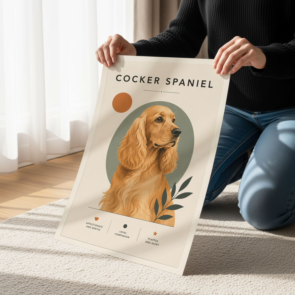 Minimalist Cocker Spaniel Wall Art Poster or Canvas, Modern Dog Breed Print, Neutral Pet Portrait Decor, Scandinavian Style Dog Artwork