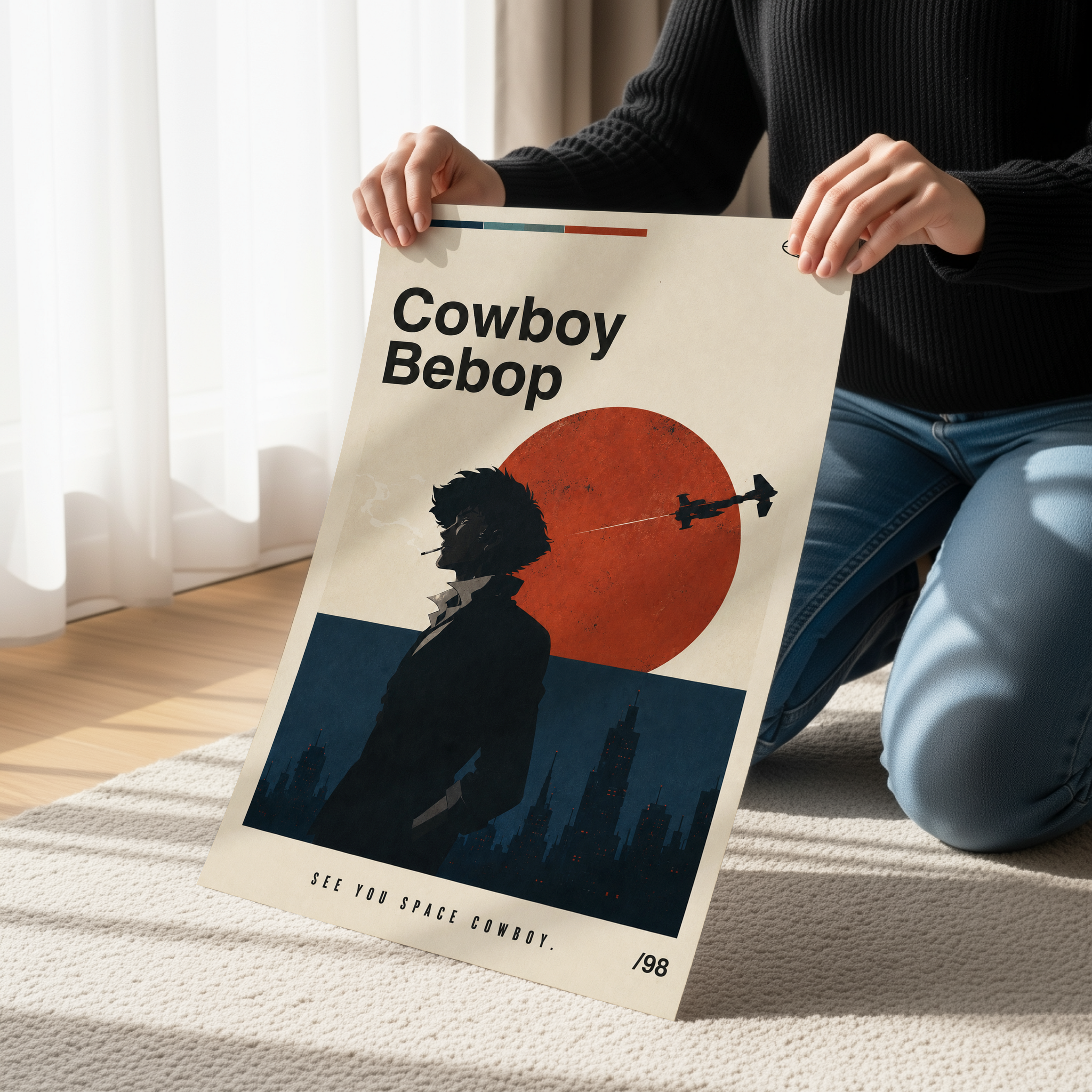 Cowboy Bebop Anime Poster or Canvas, Minimalist Retro Sci-Fi Wall Art, Space Cowboy Inspired Print, Vintage Anime Decor for Gamers