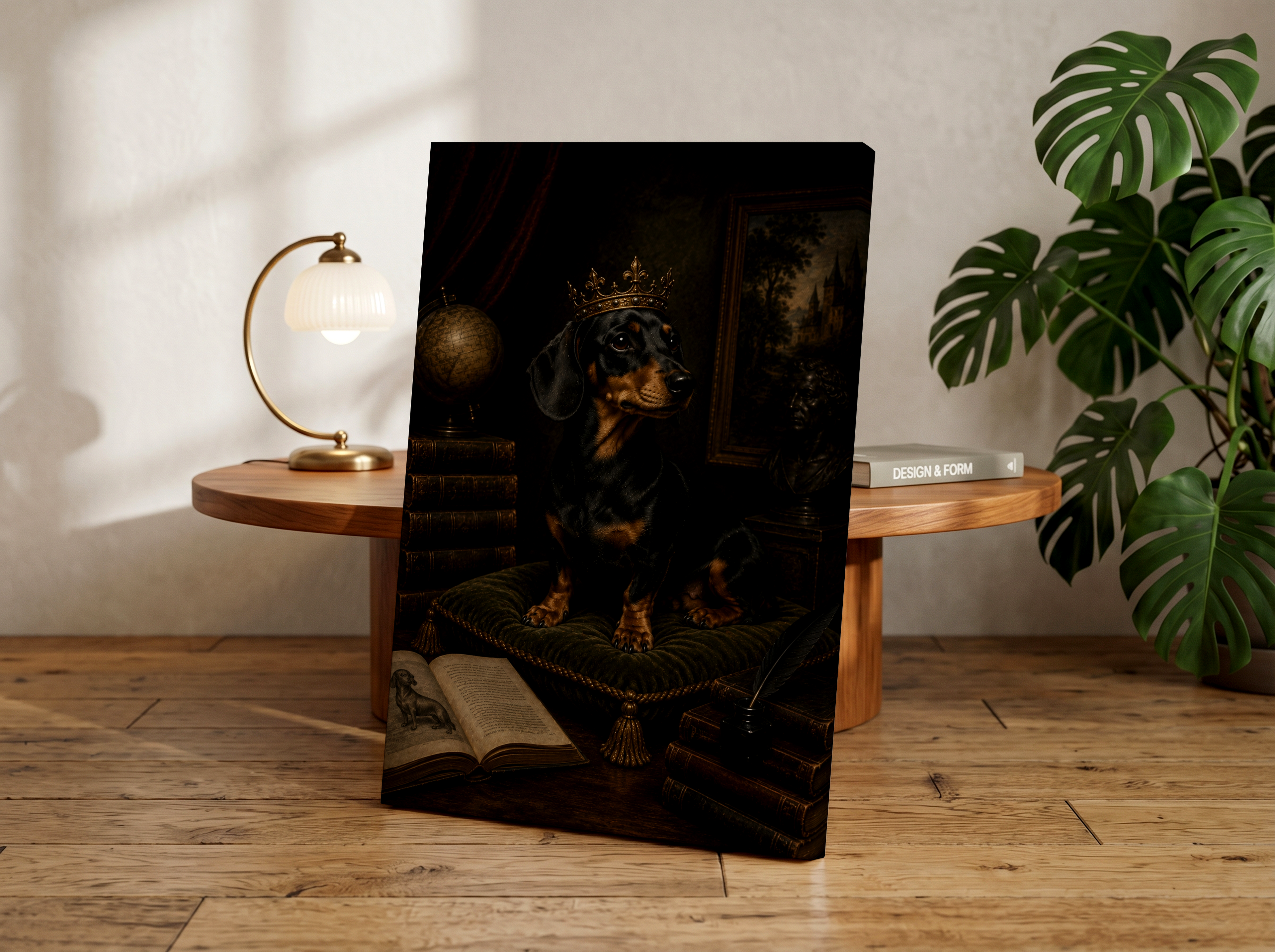 Dark Academia Dachshund Poster or Canvas, Gothic Wiener Dog Wall Art, Regal Vintage Pet Portrait, Moody Antique Dog Decor