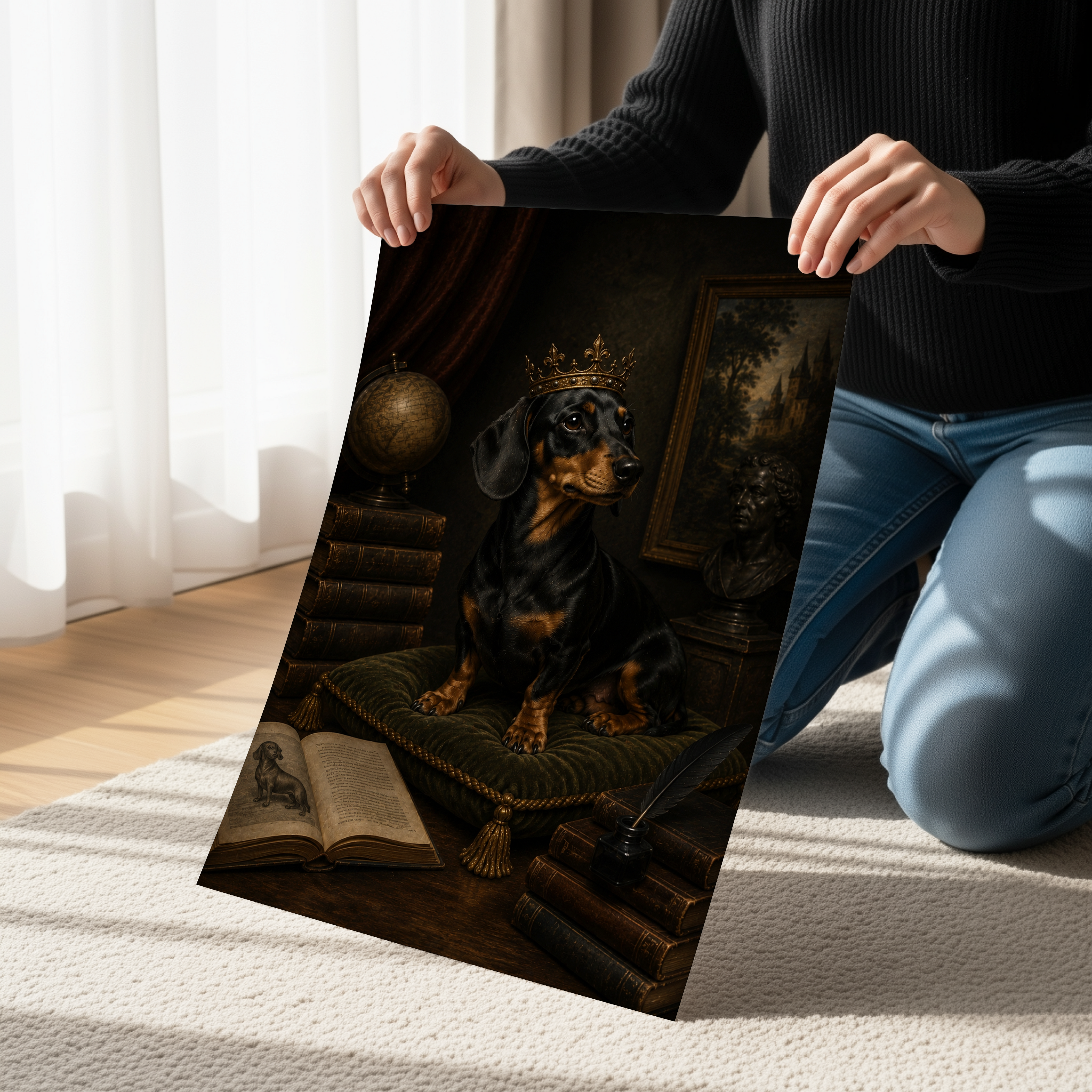 Dark Academia Dachshund Poster or Canvas, Gothic Wiener Dog Wall Art, Regal Vintage Pet Portrait, Moody Antique Dog Decor