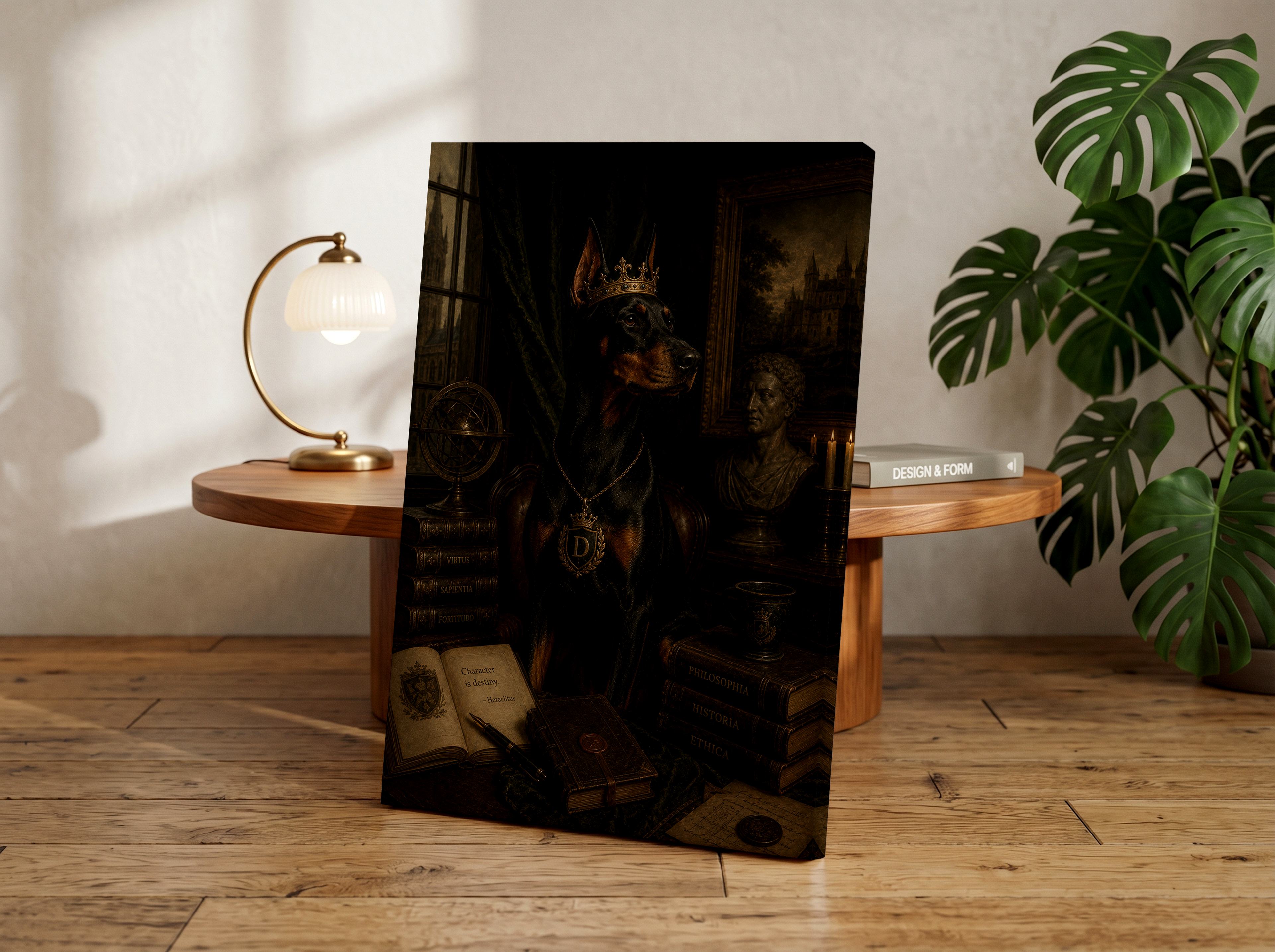 Dark Academia Doberman Poster or Canvas, Gothic Royal Dog Wall Art, Moody Vintage Pet Portrait, Regal Antique Doberman Decor