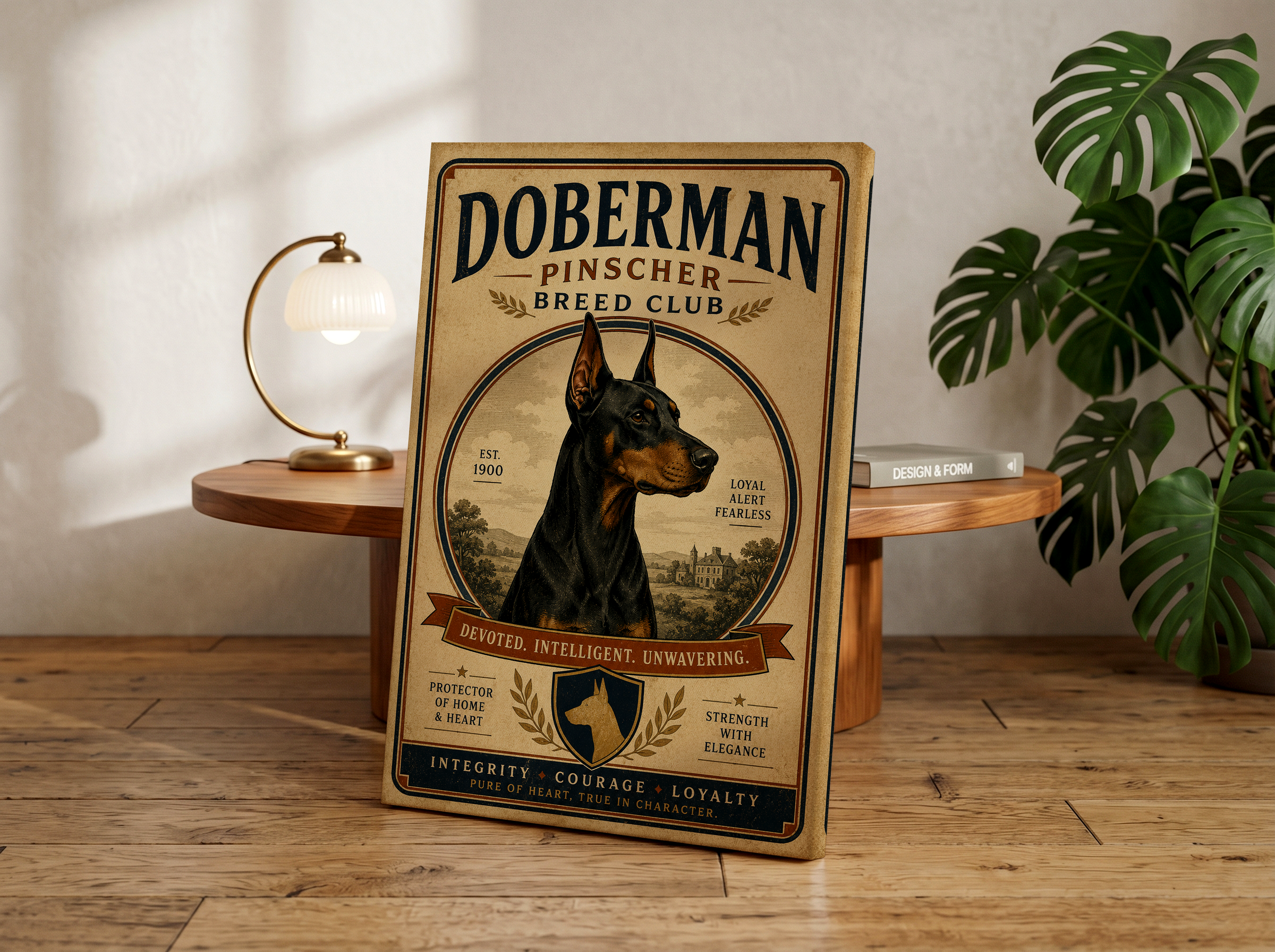 Vintage Doberman Pinscher Breed Club Poster or Canvas, Antique Dog Wall Art, Classic Doberman Portrait Print, Rustic Victorian Pet Decor