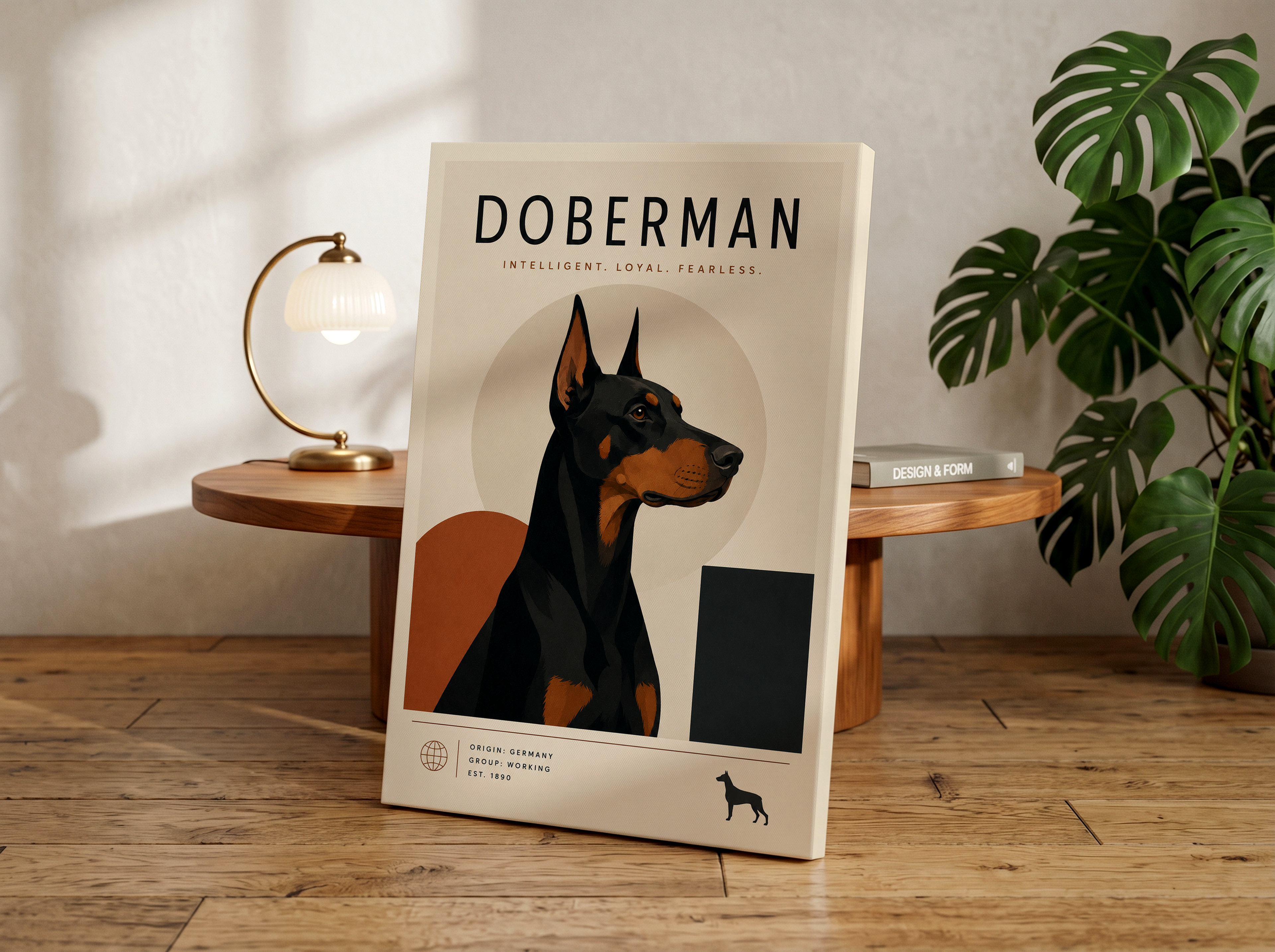 Minimalist Doberman Poster or Canvas, Modern Dog Breed Wall Art, Neutral Pet Portrait Print, Scandinavian Doberman Decor
