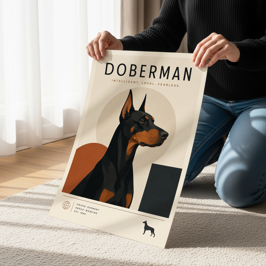 Minimalist Doberman Poster or Canvas, Modern Dog Breed Wall Art, Neutral Pet Portrait Print, Scandinavian Doberman Decor