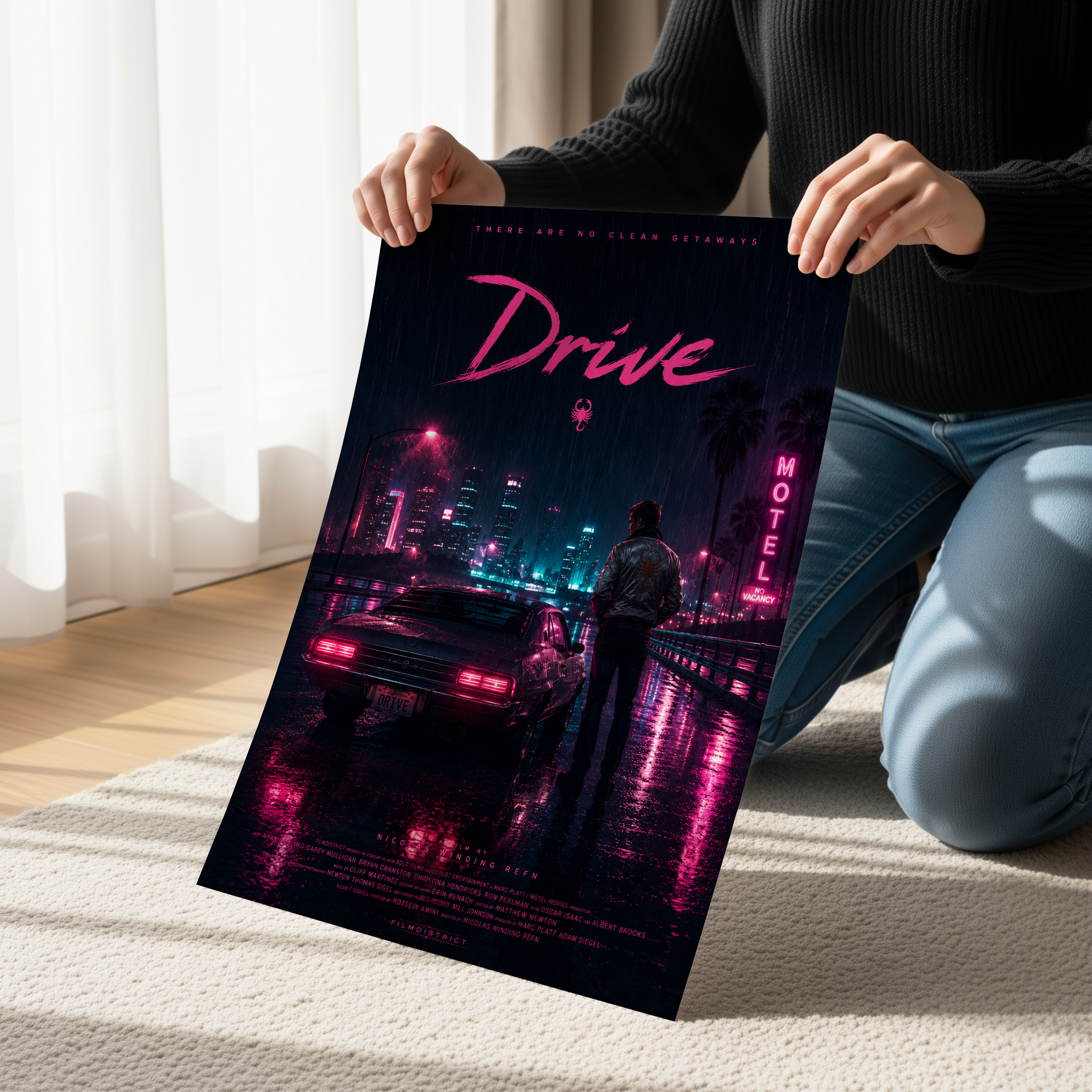 Drive Neon Movie Poster or Canvas, Synthwave Neo Noir Wall Art, Retro Cyberpunk Car Print, Moody 80s Film Inspired Decor