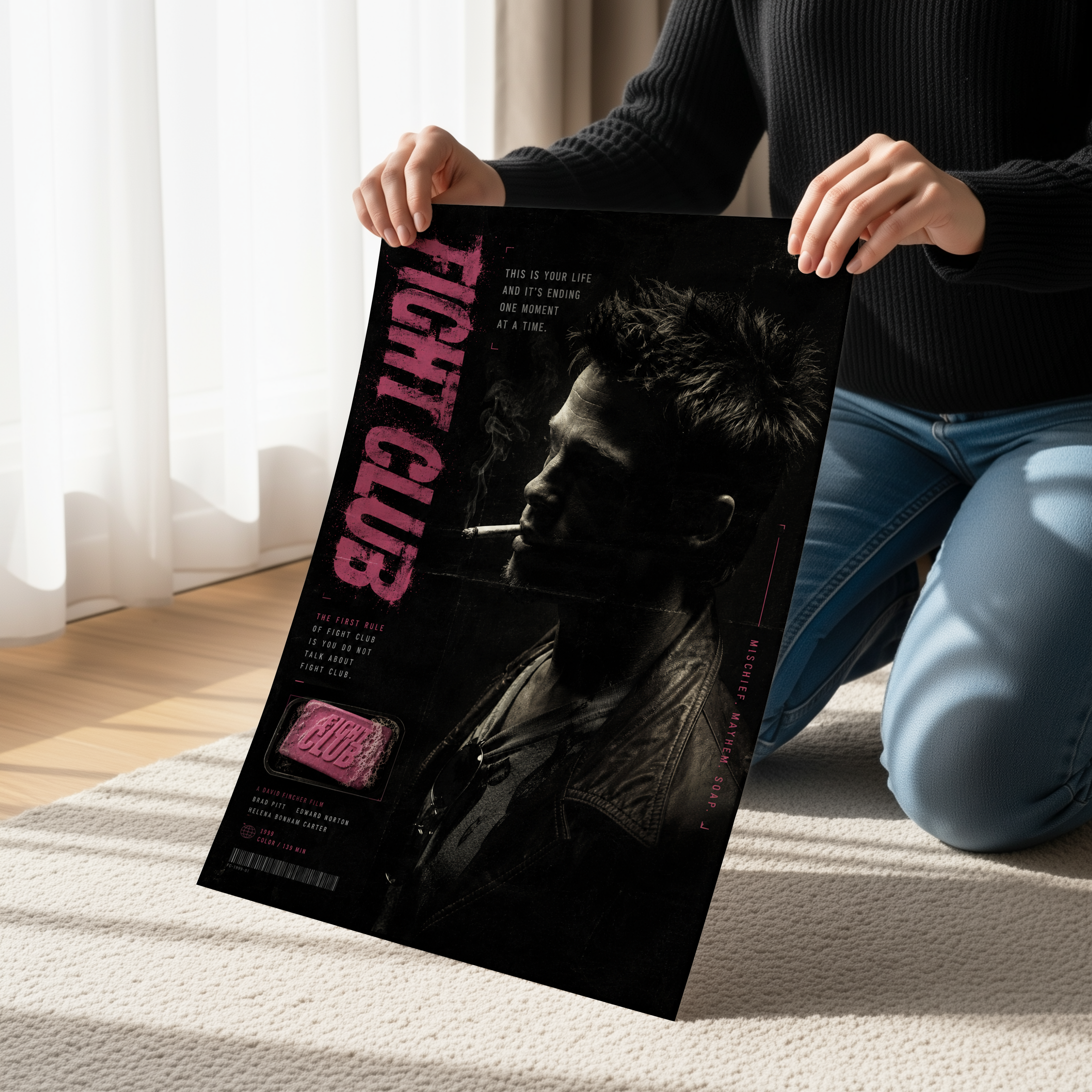 Fight Club Poster or Canvas, Dark Neo Noir Movie Wall Art, Grunge Cinematic Print, Retro Underground Film Decor
