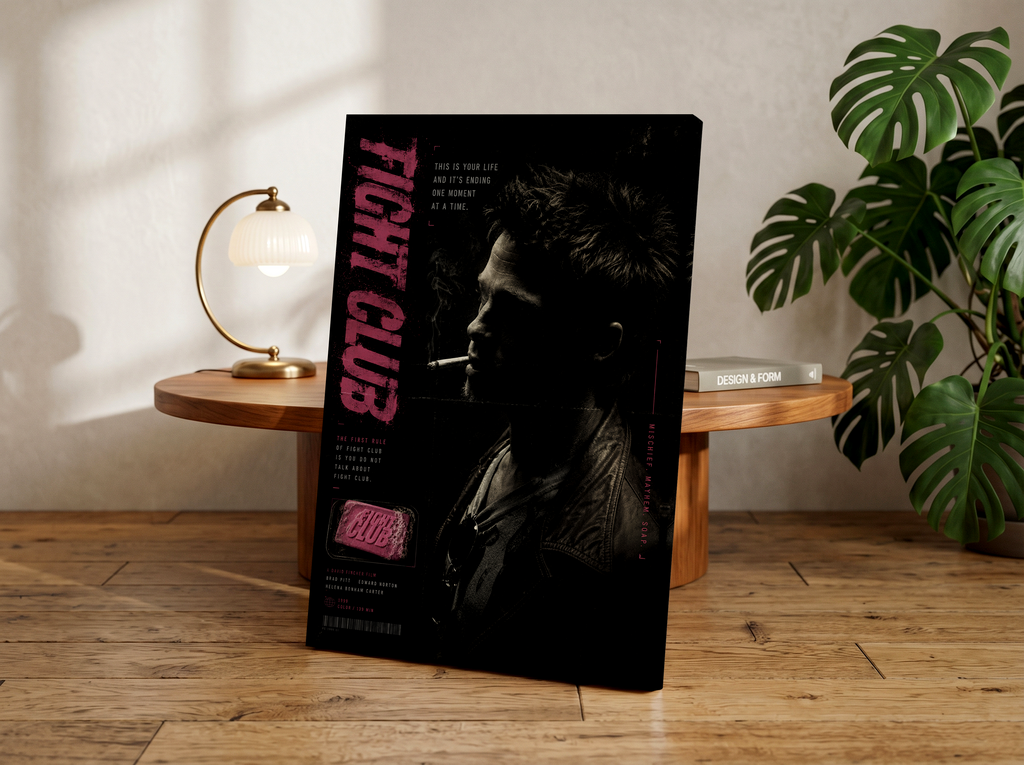 Fight Club Poster or Canvas, Dark Neo Noir Movie Wall Art, Grunge Cinematic Print, Retro Underground Film Decor