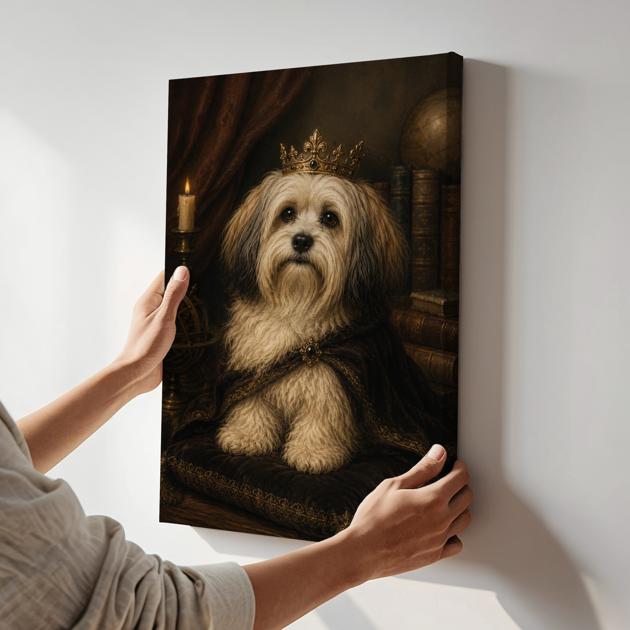 Havanese Poster or Canvas, Dark Academia Dog Portrait, Royal Pet Wall Art, Vintage Gothic Havanese Decor, Regal Dog Artwork