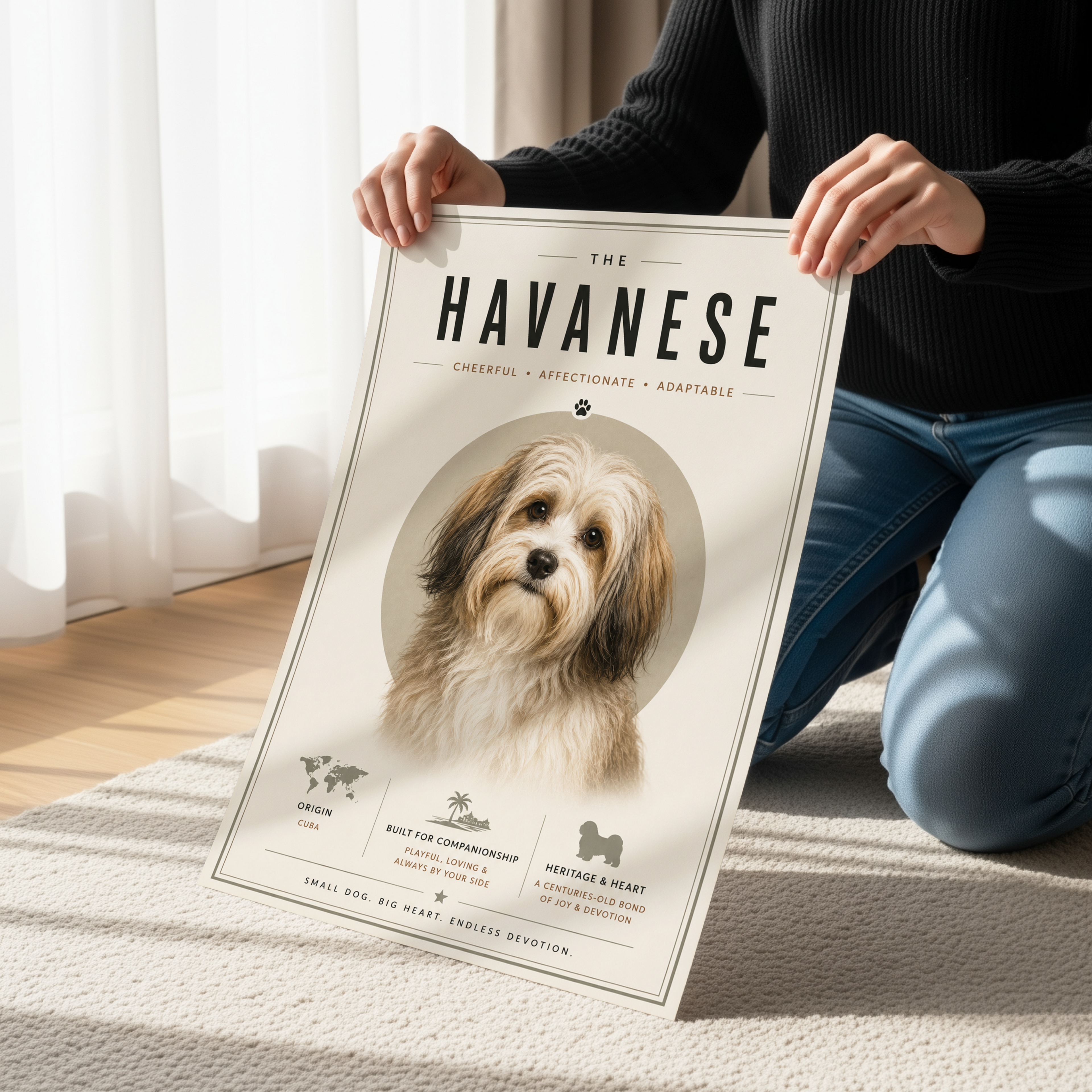 Havanese Poster or Canvas, Minimalist Dog Breed Wall Art, Neutral Havanese Decor, Modern Pet Portrait Print