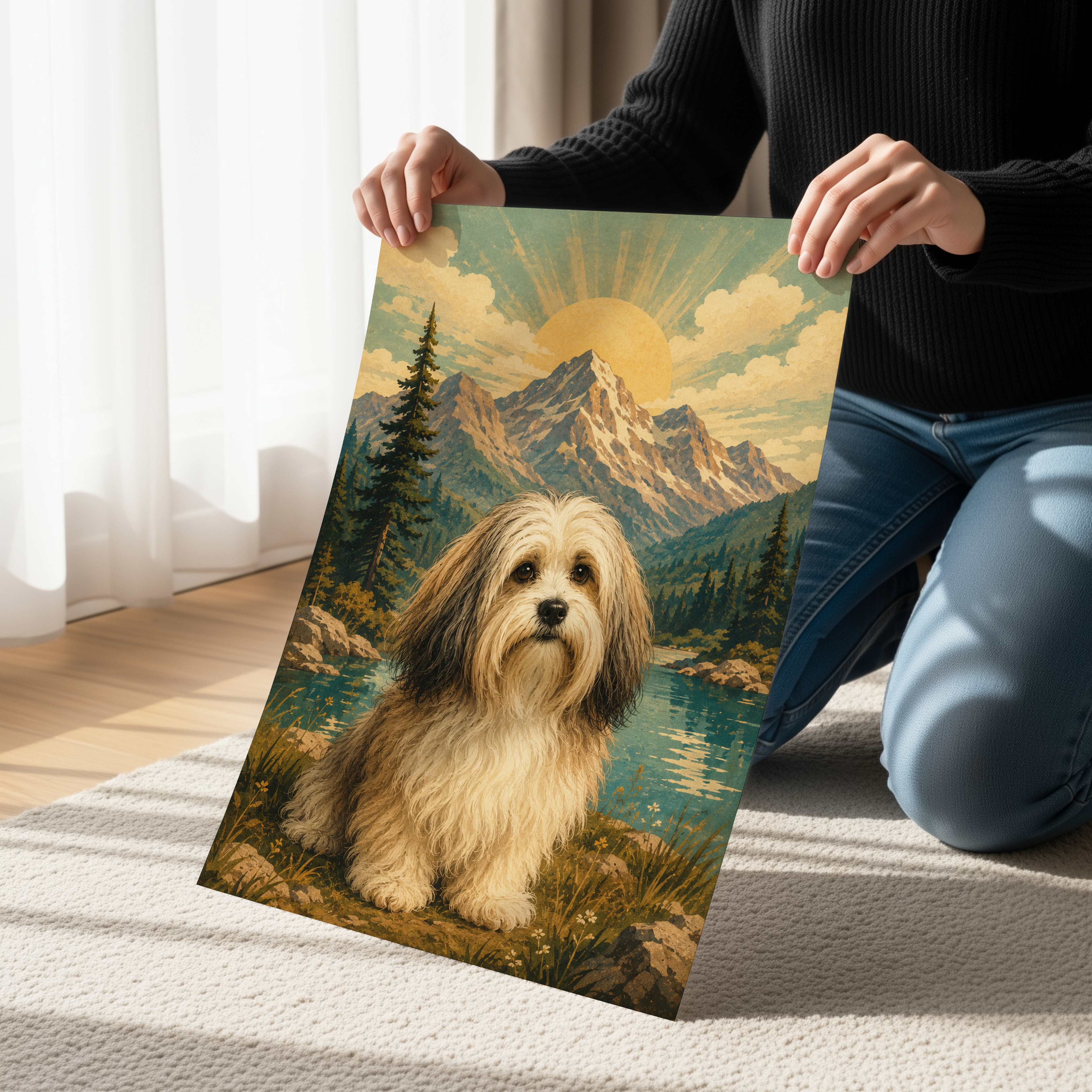 Havanese Mountain Poster or Canvas, Vintage Nature Dog Wall Art, Rustic Havanese Landscape Print, Adventure Pet Decor