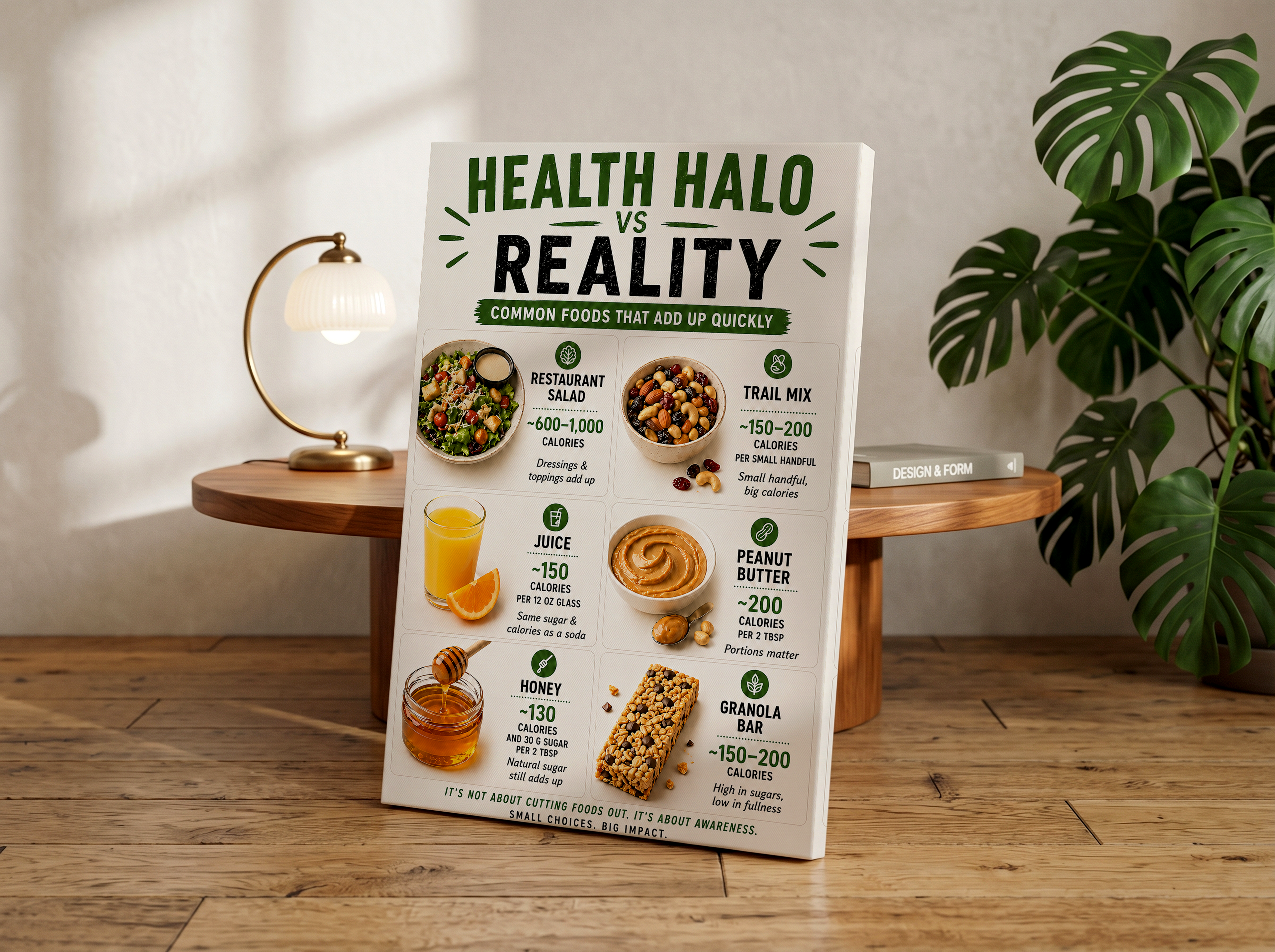 Health Halo vs Reality Poster or Canvas, Nutrition Infographic Wall Art, Healthy Eating Education Print, Dietitian Office Decor, Wellness Kitchen Artwork