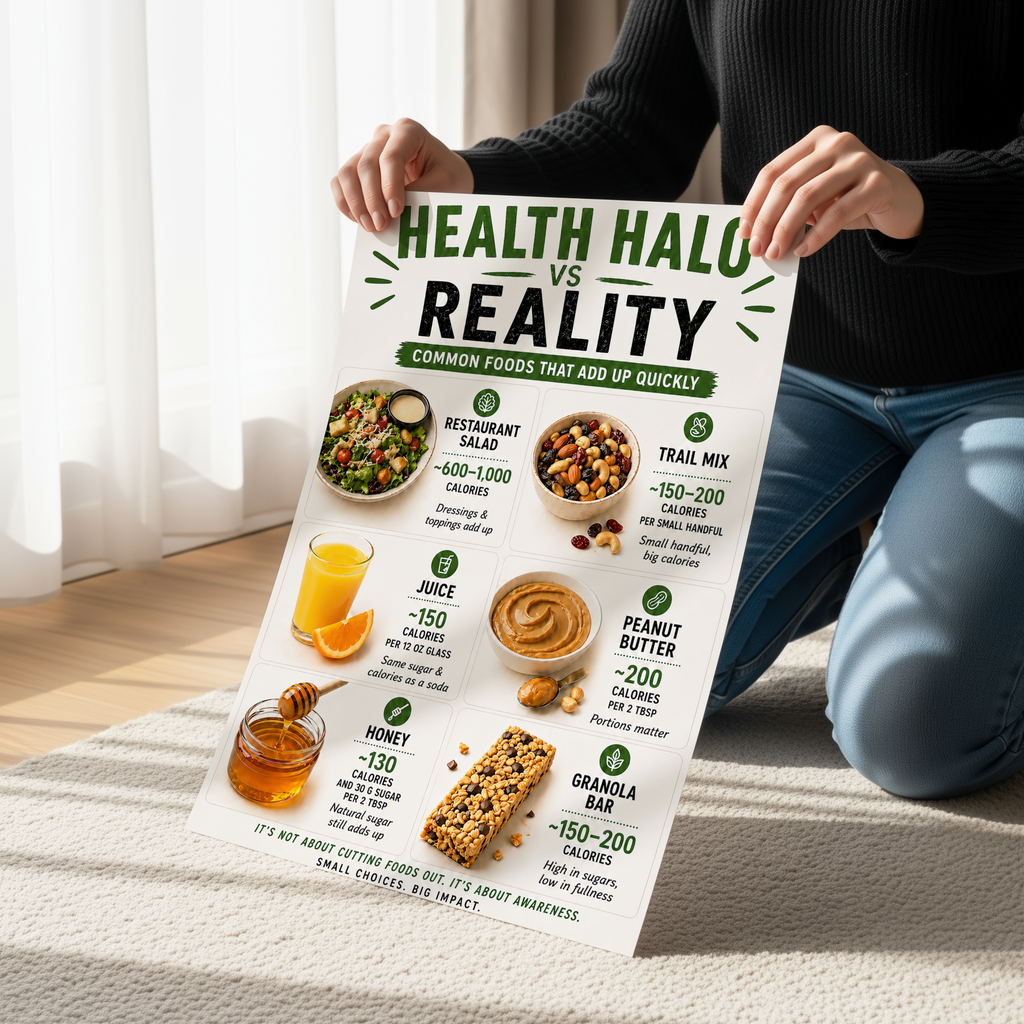 Health Halo vs Reality Poster or Canvas, Nutrition Infographic Wall Art, Healthy Eating Education Print, Dietitian Office Decor, Wellness Kitchen Artwork