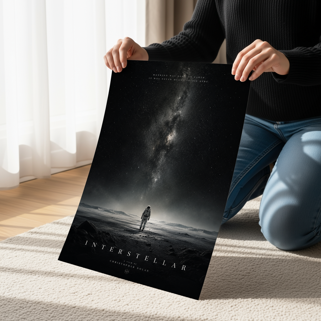 Interstellar Poster or Canvas, Lone Astronaut Space Wall Art, Christopher Nolan Inspired Sci-Fi Print, Cosmic Movie Decor
