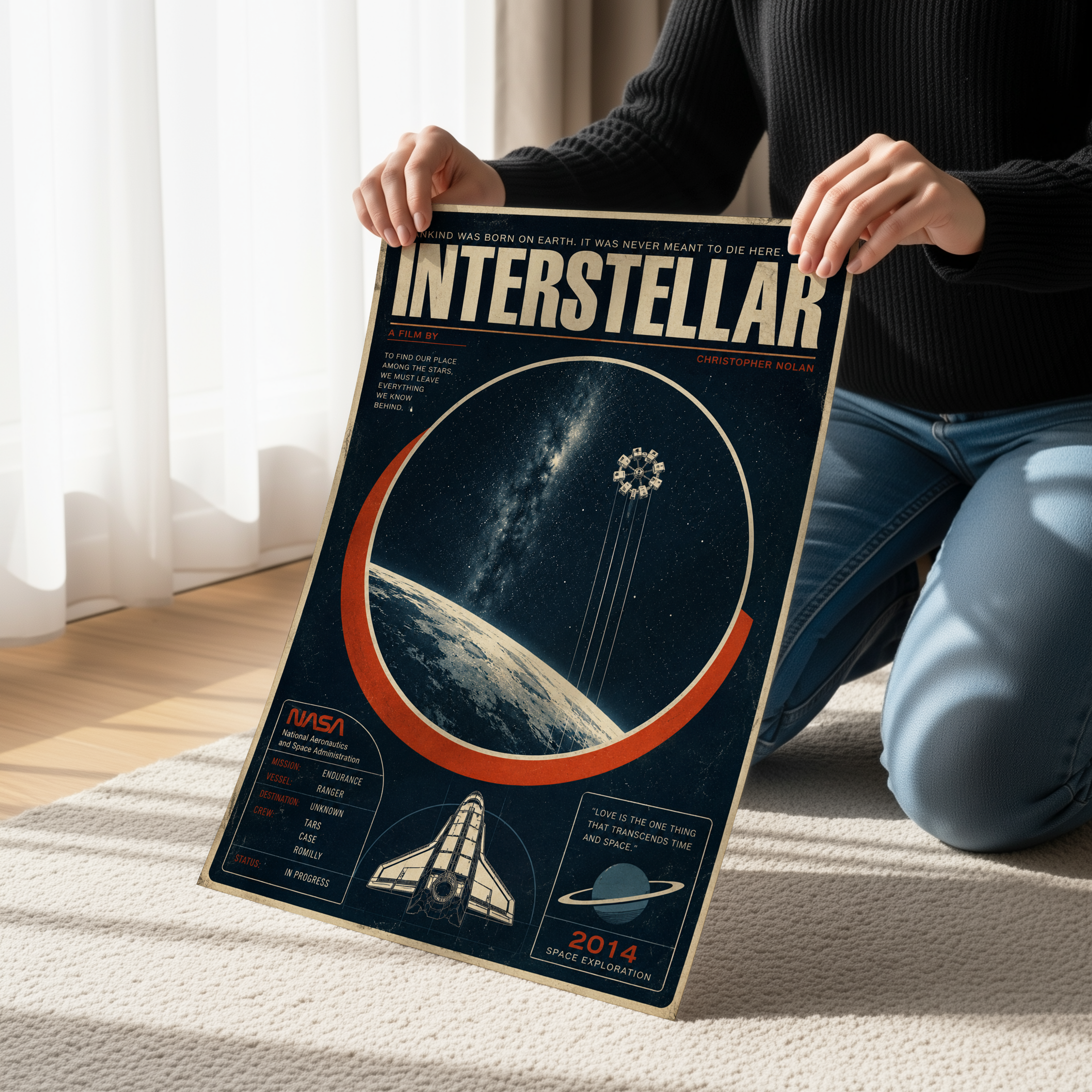 Interstellar Poster or Canvas, Retro NASA Sci-Fi Wall Art, Christopher Nolan Inspired Space Print, Vintage Cosmic Movie Decor