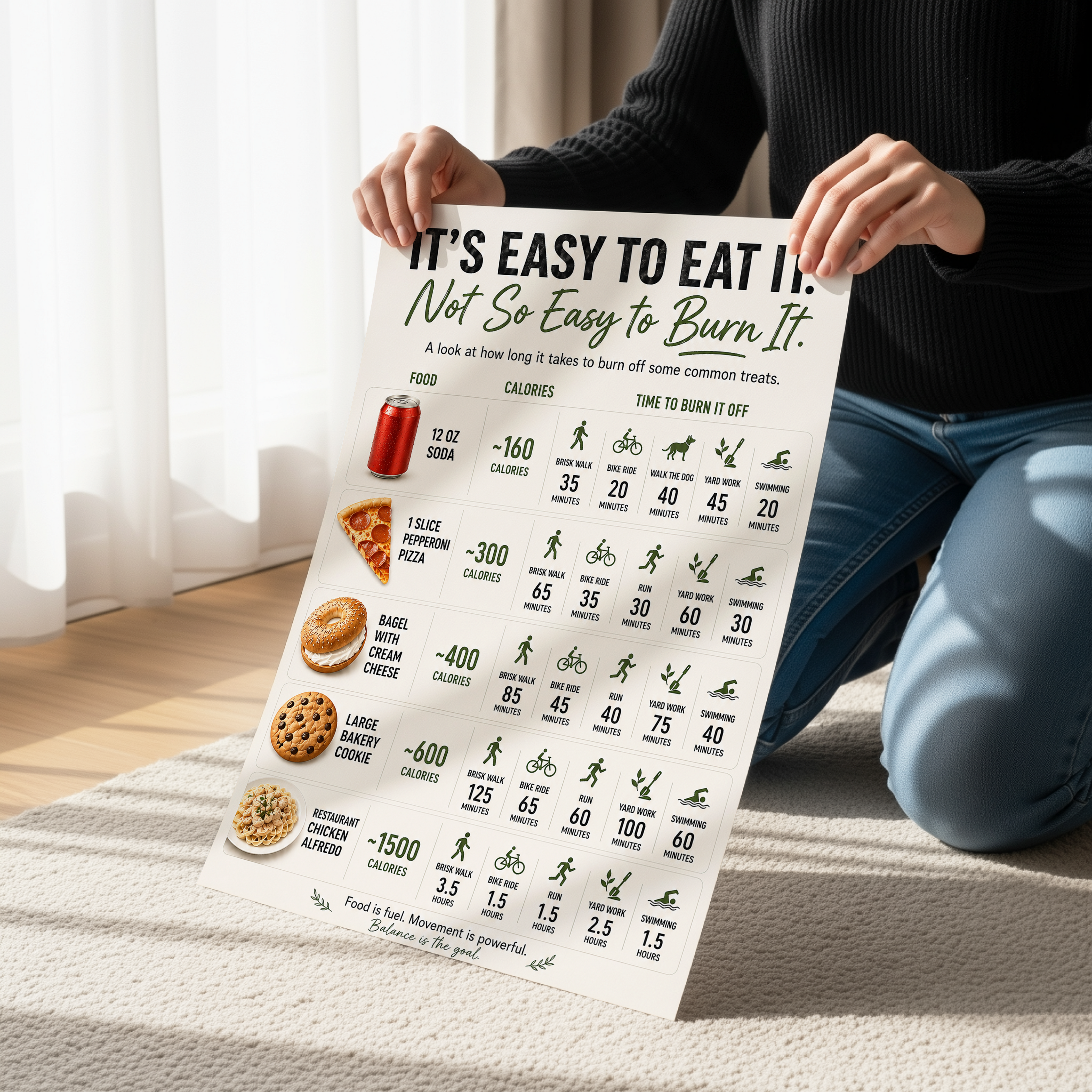 Nutrition Poster or Canvas, Calories Burned Exercise Chart, Fitness Motivation Wall Art, Healthy Lifestyle Kitchen or Gym Decor