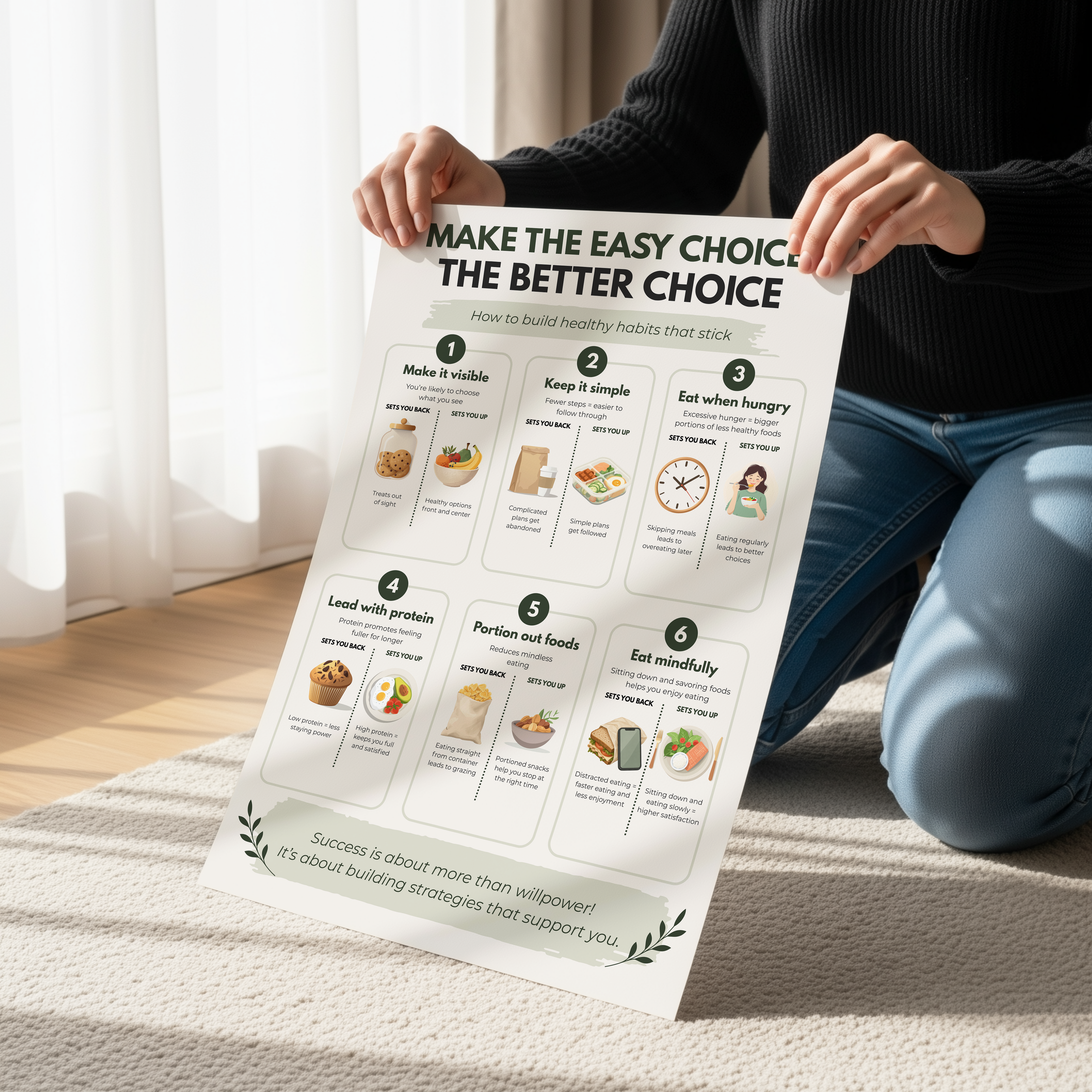 Healthy Habits Poster or Canvas, Wellness Motivation Wall Art, Nutrition Mindset Infographic, Dietitian Office or Gym Decor