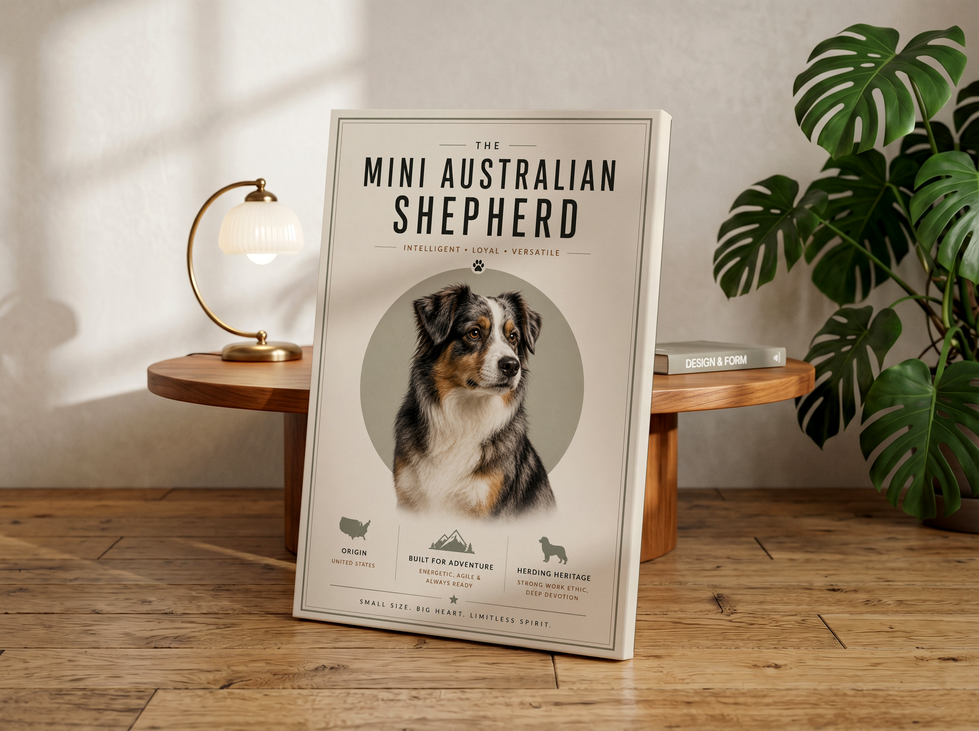 Mini Australian Shepherd Poster or Canvas, Minimalist Dog Breed Wall Art, Modern Aussie Decor, Neutral Pet Portrait Print