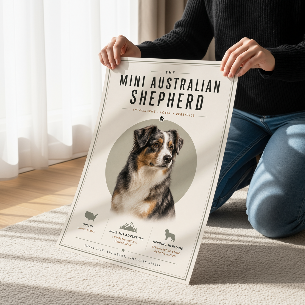 Mini Australian Shepherd Poster or Canvas, Minimalist Dog Breed Wall Art, Modern Aussie Decor, Neutral Pet Portrait Print