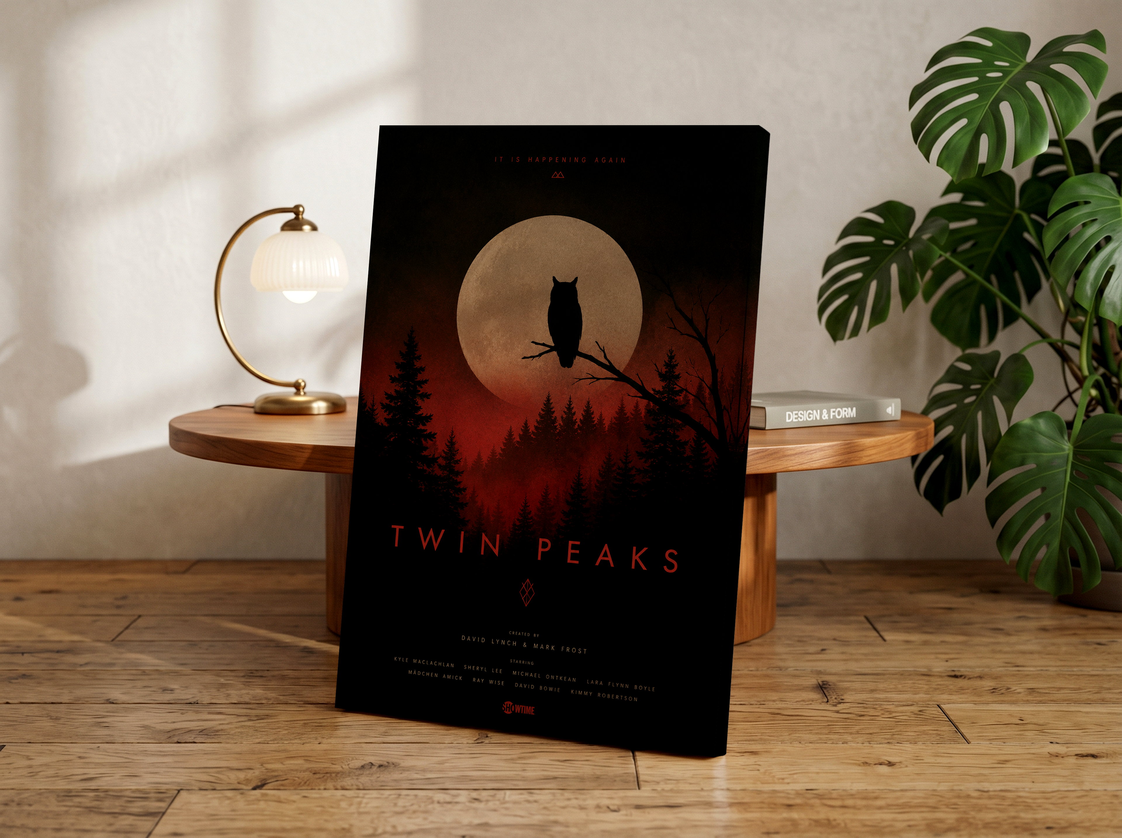 Twin Peaks Poster or Canvas, Owl Moon Wall Art, David Lynch Inspired Decor, Dark Forest Retro TV Print