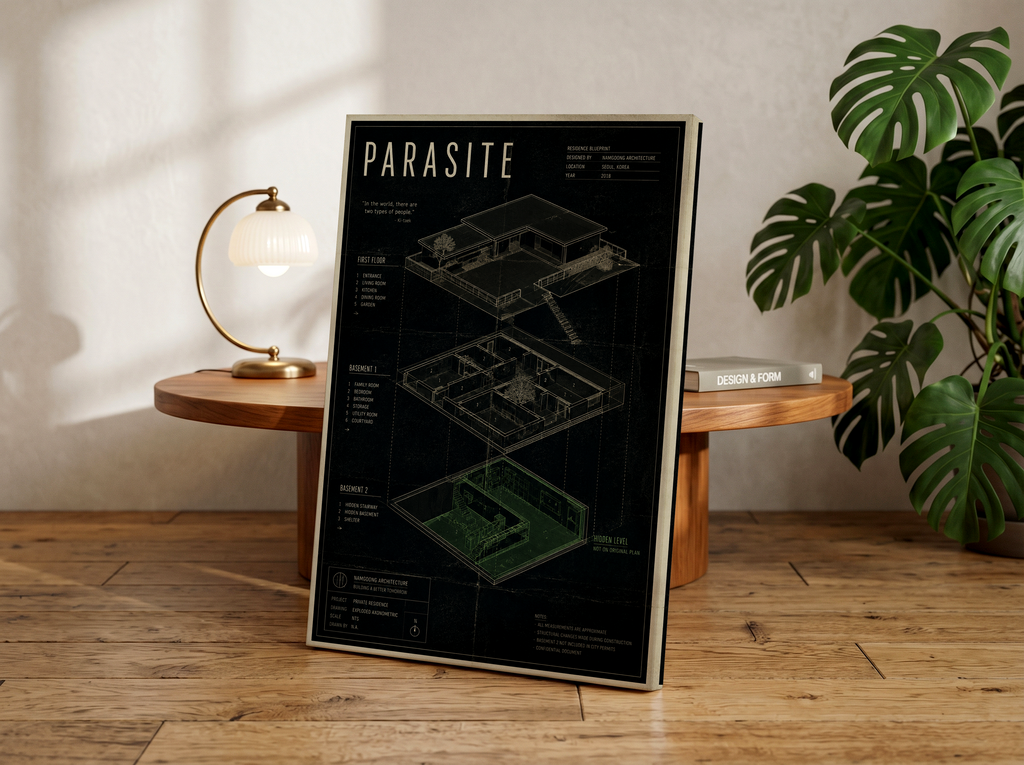 Parasite Poster or Canvas, Architectural Blueprint Wall Art, Bong Joon-ho Inspired Movie Decor, Minimalist Korean Cinema Print