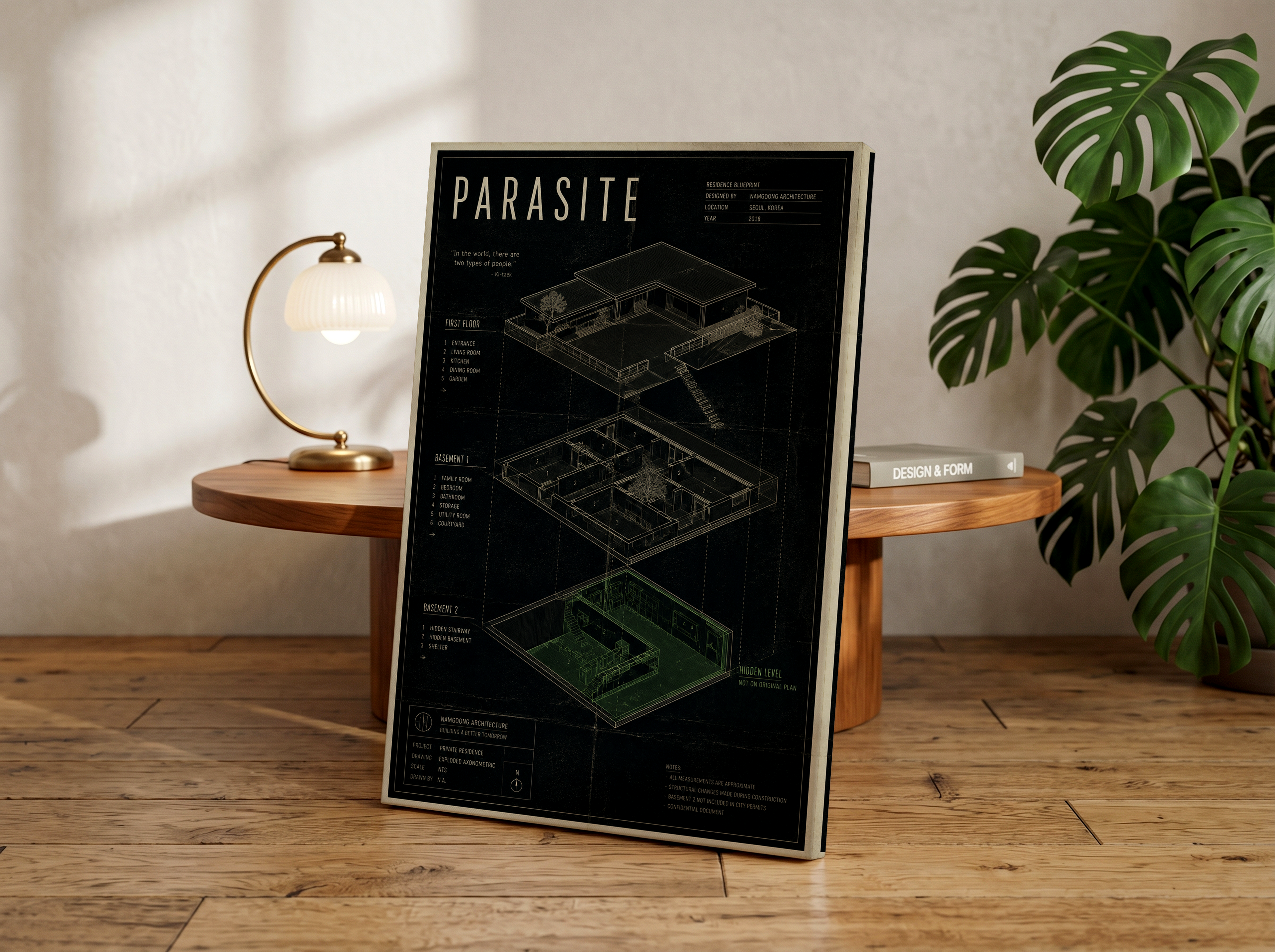 Parasite Poster or Canvas, Architectural Blueprint Wall Art, Bong Joon-ho Inspired Movie Decor, Minimalist Korean Cinema Print