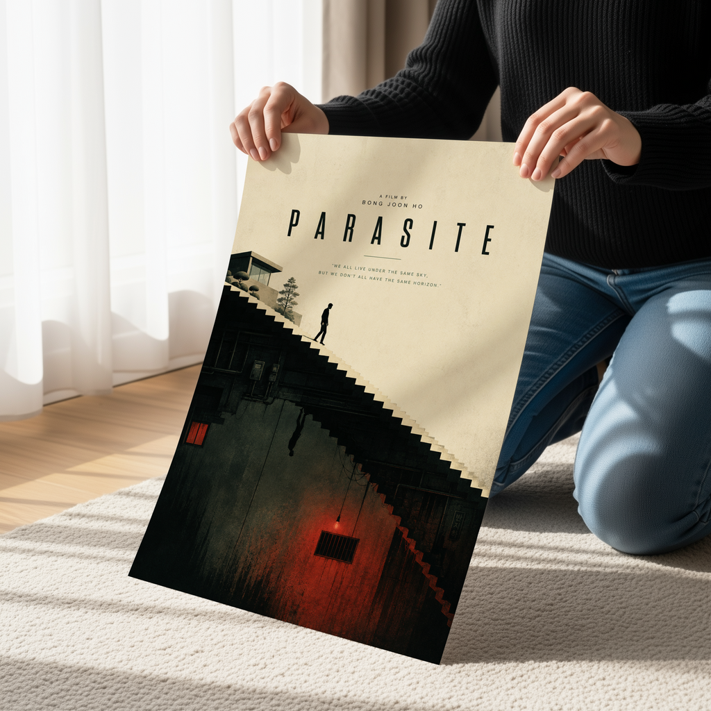 Parasite Poster or Canvas, Minimalist Korean Movie Wall Art, Bong Joon-ho Film Print, Cinematic Staircase Decor