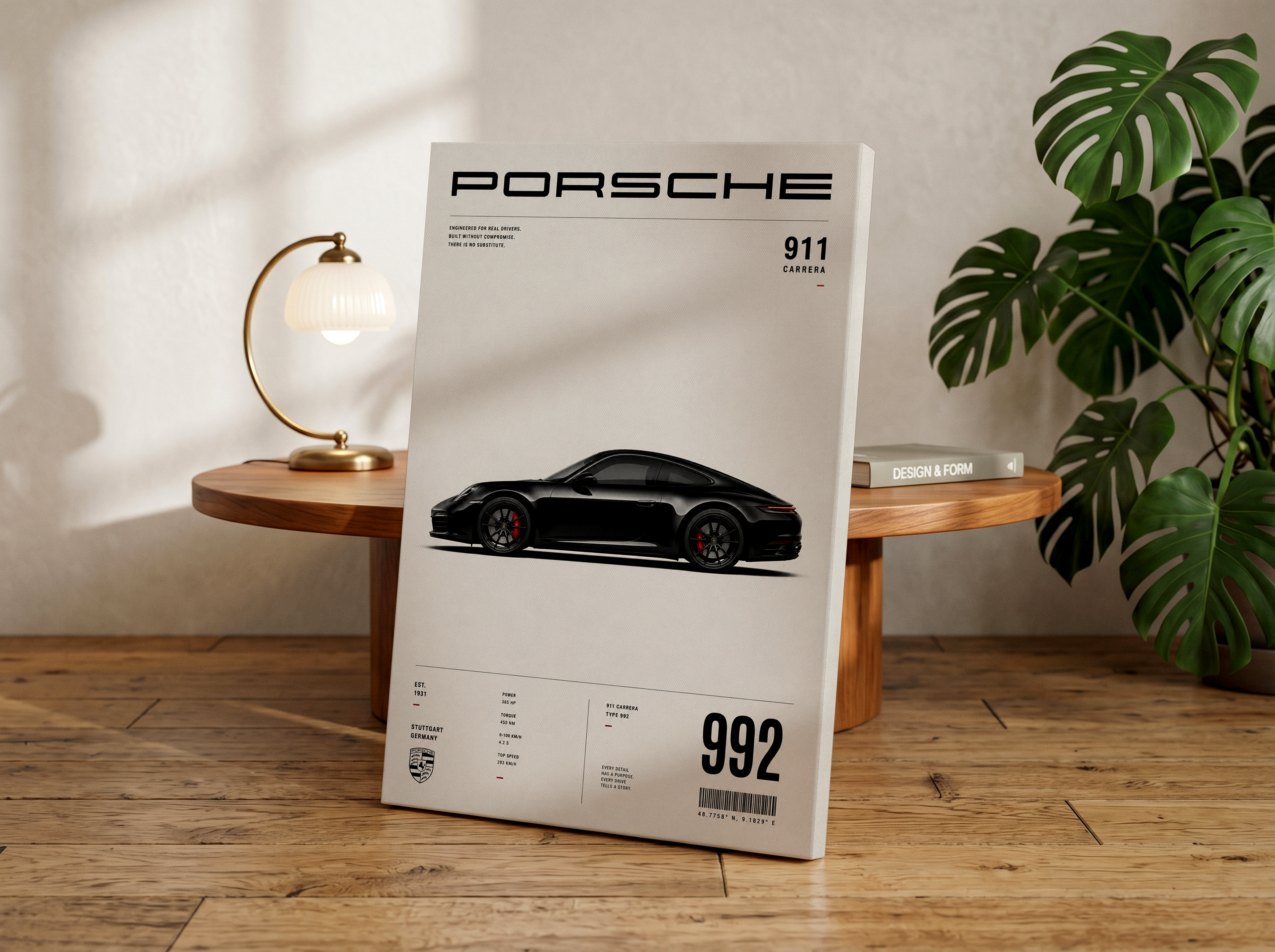 Porsche 911 Poster or Canvas, Minimalist Porsche Wall Art, Porsche 992 Carrera Print, Modern Car Enthusiast Decor