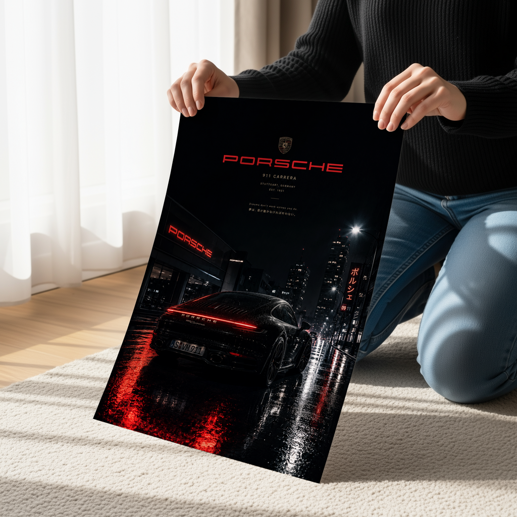 Porsche 911 Poster or Canvas, Cyberpunk Car Wall Art, Porsche 911 Carrera Print, JDM Neon Automotive Decor