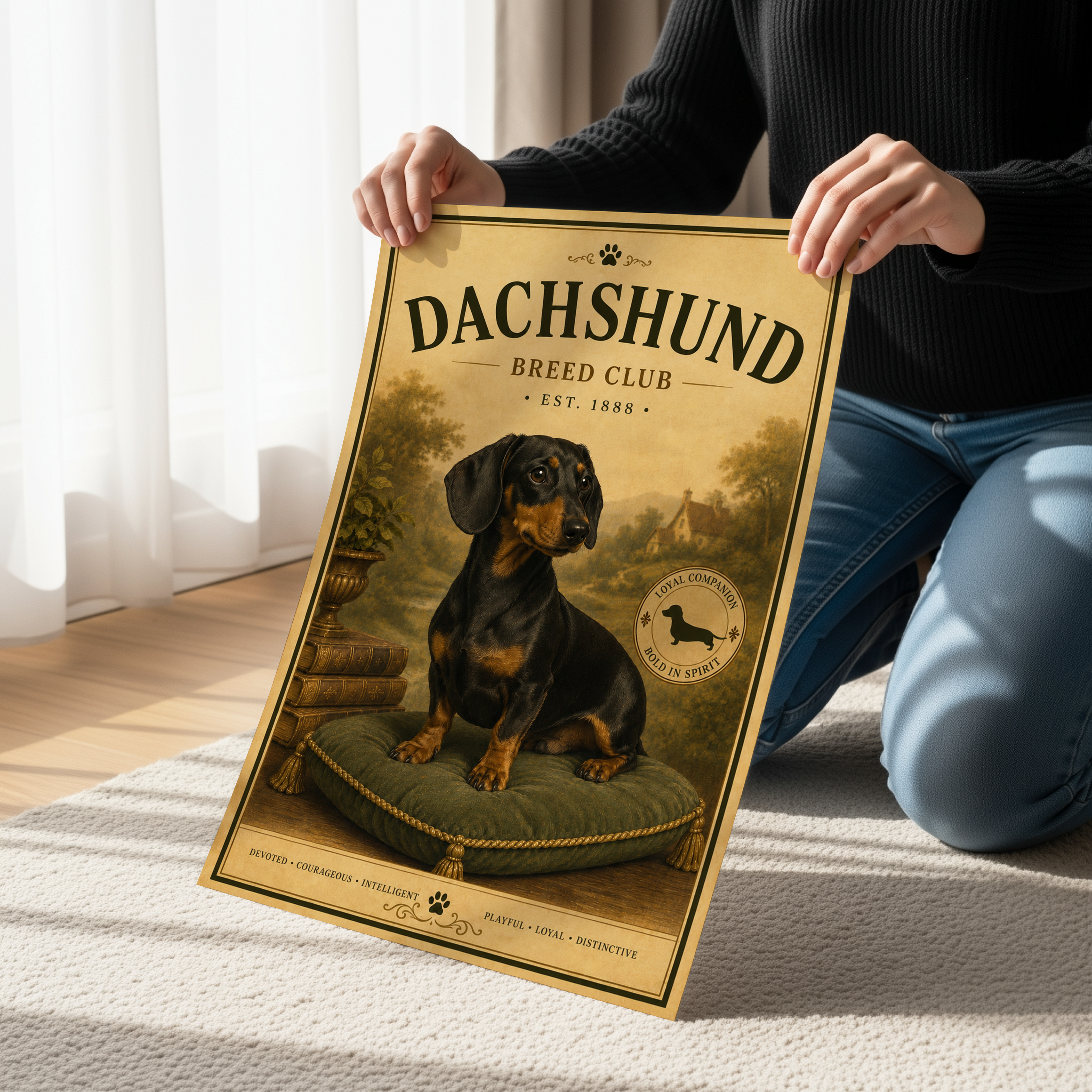 Vintage Dachshund Breed Club Poster or Canvas, Antique Wiener Dog Wall Art, Classic Sausage Dog Print, Rustic Victorian Pet Decor