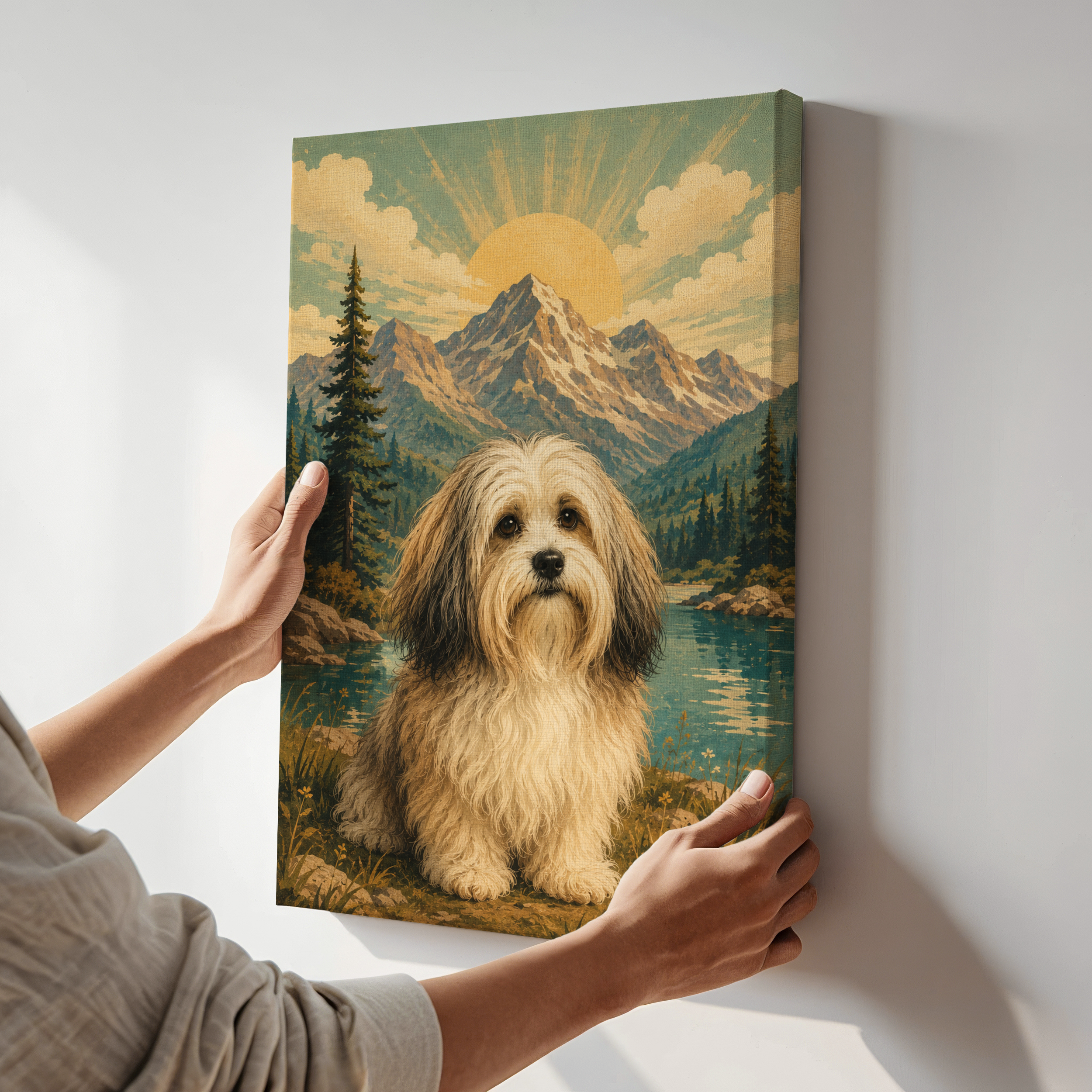 Havanese Mountain Poster or Canvas, Vintage Nature Dog Wall Art, Rustic Havanese Landscape Print, Adventure Pet Decor