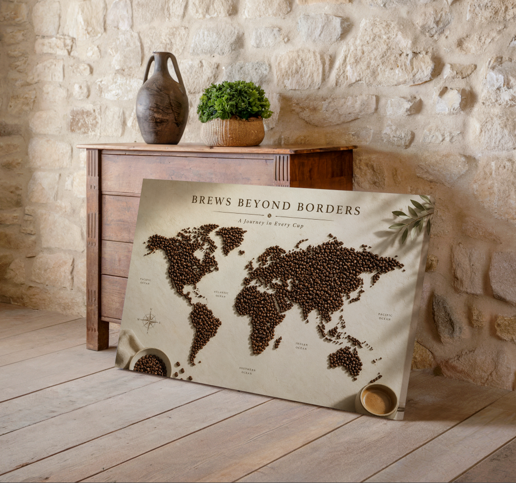 Coffee Bean World Map Wall Art, Coffee Lover Decor, Rustic Coffee Artwork, Global Coffee Print, Barista Gift, Coffee Shop Wall Decor, Kitchen Coffee Poster