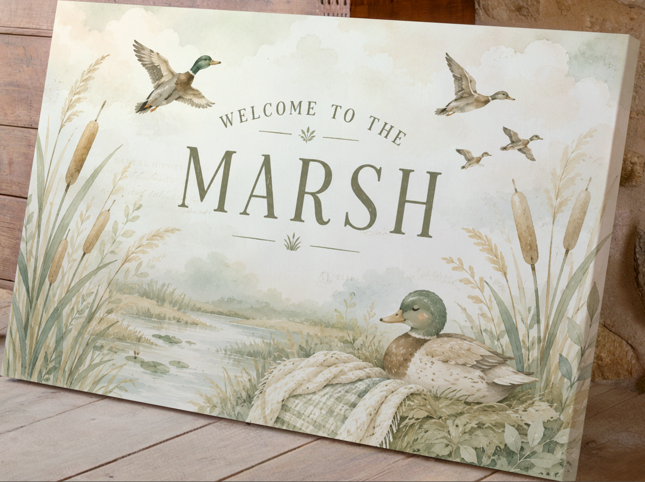 Welcome to the Marsh Wall Art, Duck Nursery Decor, Waterfowl Nursery Print, Mallard Nursery Artwork, Hunting Nursery Wall Decor, Marshland Baby Room Art