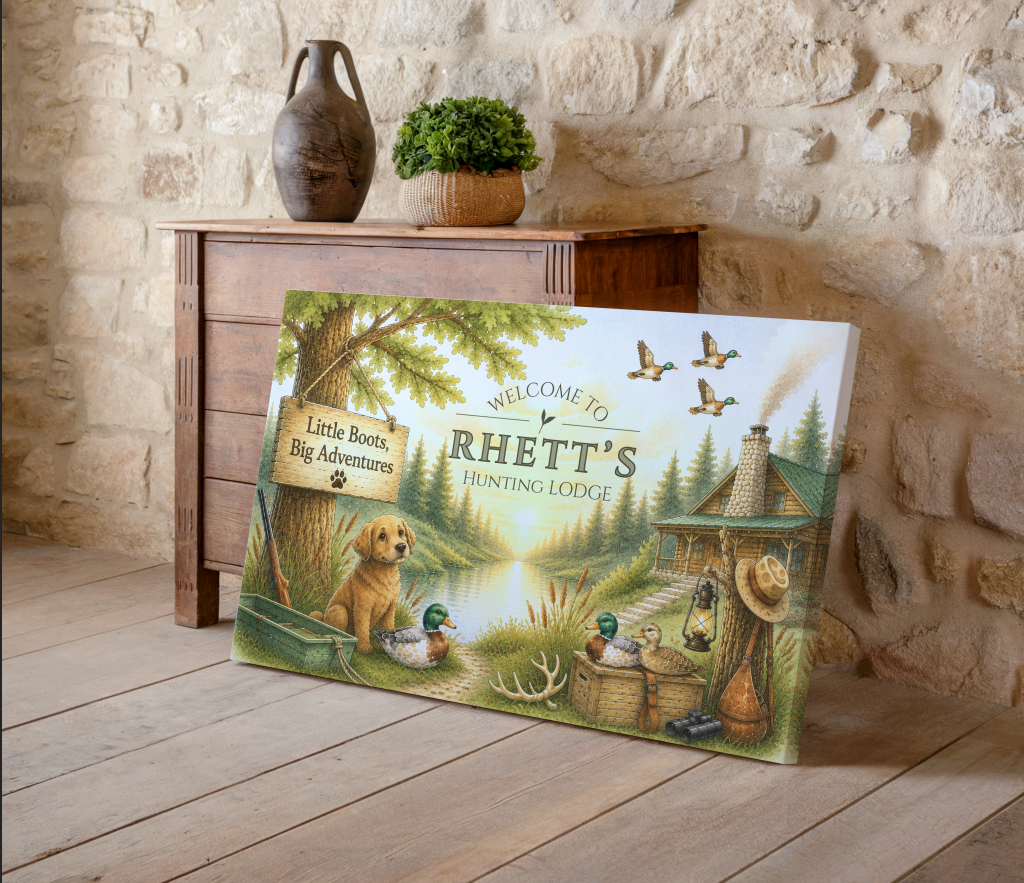 Custom Hunting Nursery Decor, Personalized Hunting Lodge Sign, Little Boots Big Adventures Wall Art, Hunting Nursery Name Sign, Rustic Baby Boy Room Decor