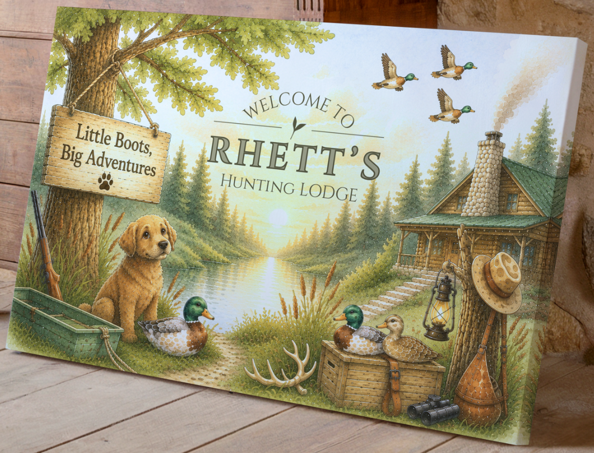 Custom Hunting Nursery Decor, Personalized Hunting Lodge Sign, Little Boots Big Adventures Wall Art, Hunting Nursery Name Sign, Rustic Baby Boy Room Decor