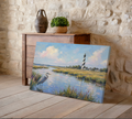 Blue Heron Marsh Painting, Low Country Wall Art, Coastal Lighthouse Landscape, Coastal Oil Painting Style Print, Beach House Decor
